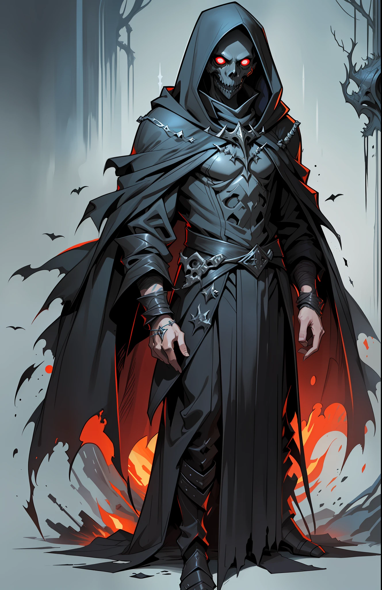 a close up of a man with a large black coat on, dark fantasy concept art, dark cloaked necromancer, lich vecna (d&d), dark fantasy character design, dark fantasy style art, dark concept art, dark soul concept, dark fantasy art, dark soul concept art, dark, dark hooded wraith, demon soul concept art