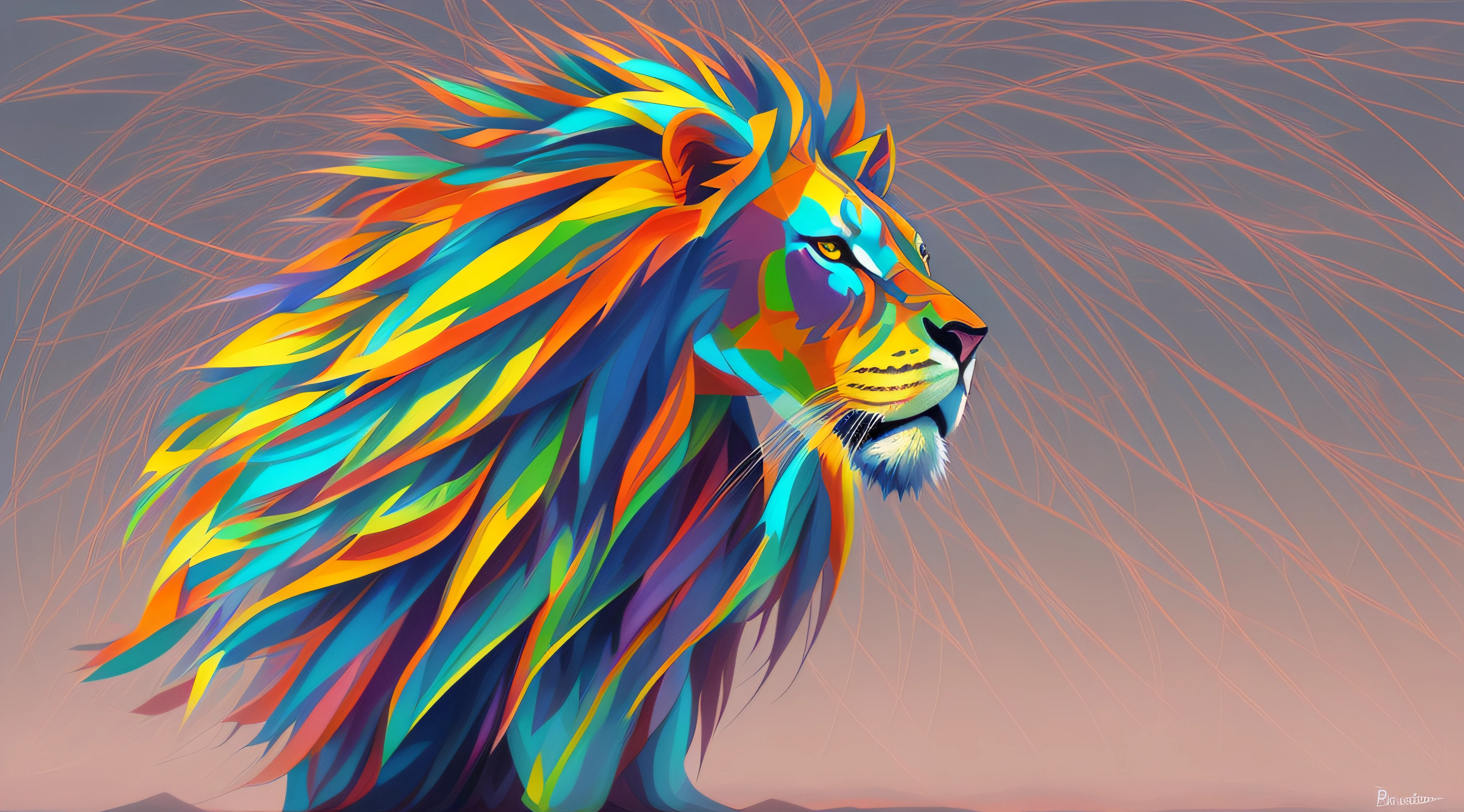 A close-up of a lion with a colorful mane on his head, Lion Robot, amazing digital art, amazing digital art, Hermosa obra de arte digital, Intrincadas ilustraciones digitales, Arte digital elaborado, Arte digital foto animal, Por Derek Zabrocki, Arte digital 3D detallado, intrincado arte digital, Arte digital intrincado, Magnificent digital art, Pintura digital intrincada, Impresionante arte digital