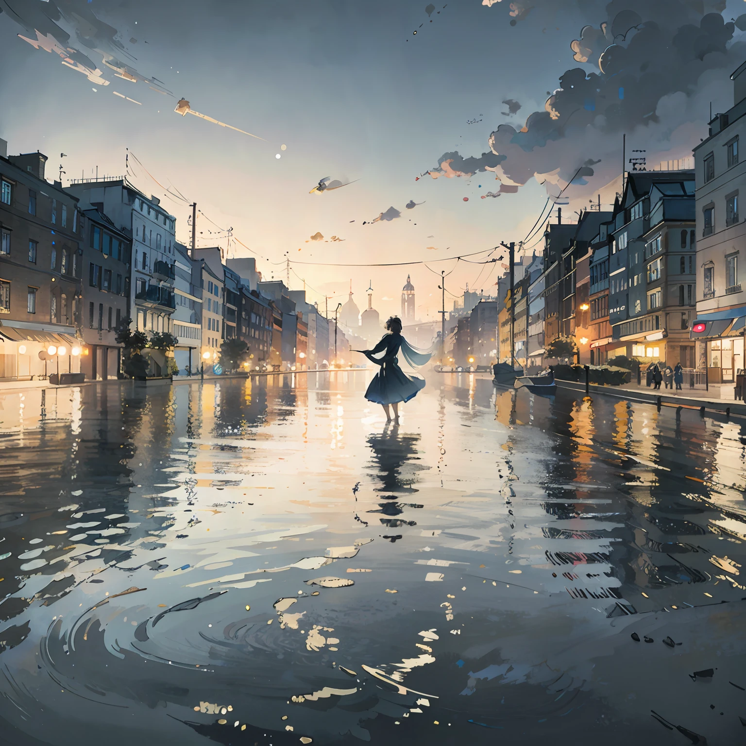 (masterpiece, best quality, beautiful art:1.4) of 1girl drowning in the flood, city background, digital art, trending on artstation, 4k, high detail, high-resolution, professional painting, ultra-detail, hdr, 4k uhd, 8k, unreal engine 5, cinematic, neon highlights, volumetric lighting, realistic shadows, reflections, unreal engine 5, cinematic wallpaper, 8k, romantic