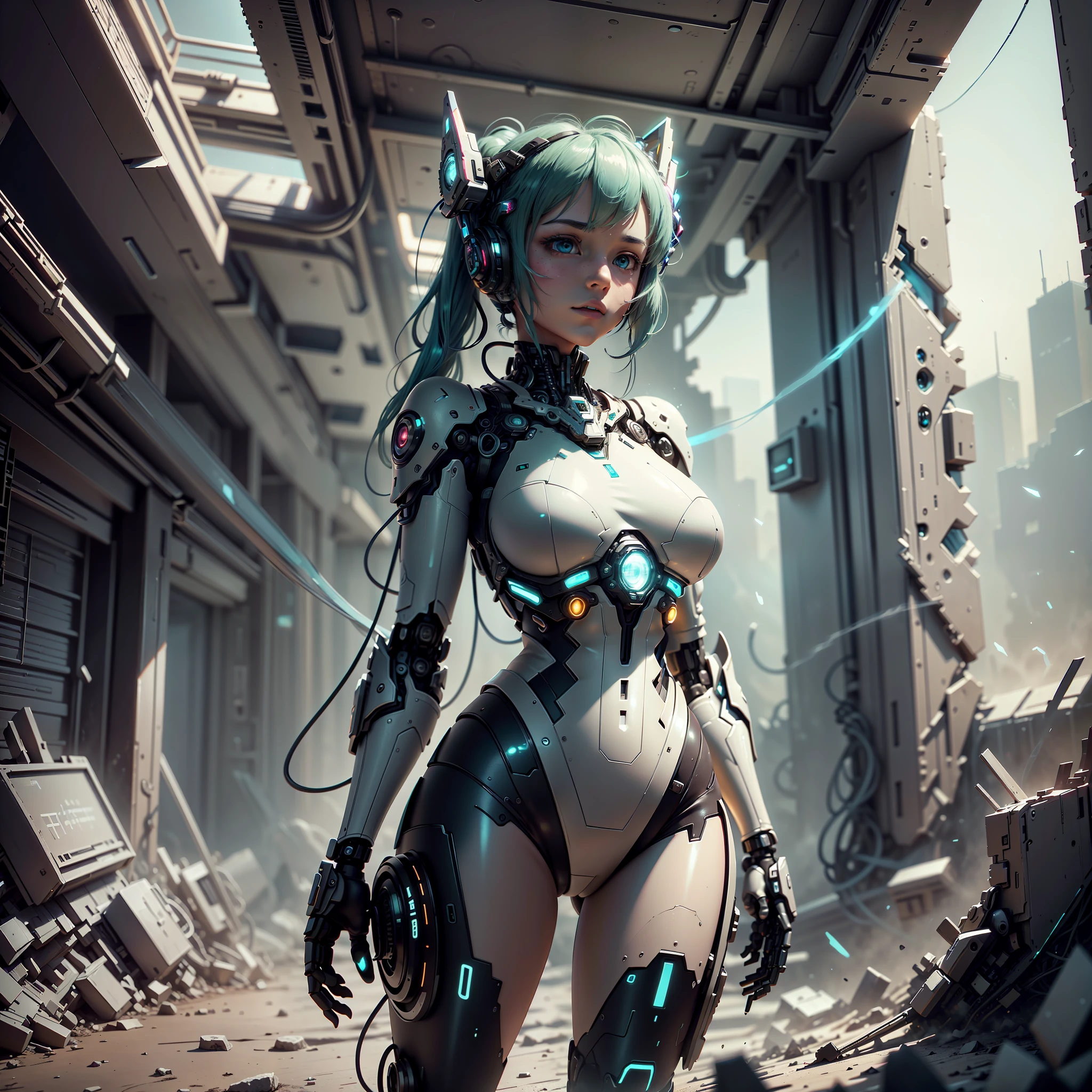 ((top-quality)), ((masterpiece)), (high-detail:1.3), 3D,shitu-mecha, Beautiful cyberpunk woman with mech in the ruins of an abandoned war city, Ancient Technology,nffsw(HighDynamicRange),Ray traching,NVIDIA RTX,Hyper-Resolution,Unreal 5,Sub-surface scattering,PBR Texturing,Postprocess,Anisotropy Filtering,depth of fields,Maximum clarity and sharpness,multi-layer texture,Albedo and specular maps,Surface Shading,accurate simulation of light and material interactions,perfectly proportions,octane renderings,two tone lighting,Low ISO,White Balance,thirds rule,Wide aperture,8K Raw,Efficient Subpixel,sub-pixel convolution,Luminescent particles,light scattering,Tindall Effect ,Vaginal foreign body insertion、Hatsune Miku,