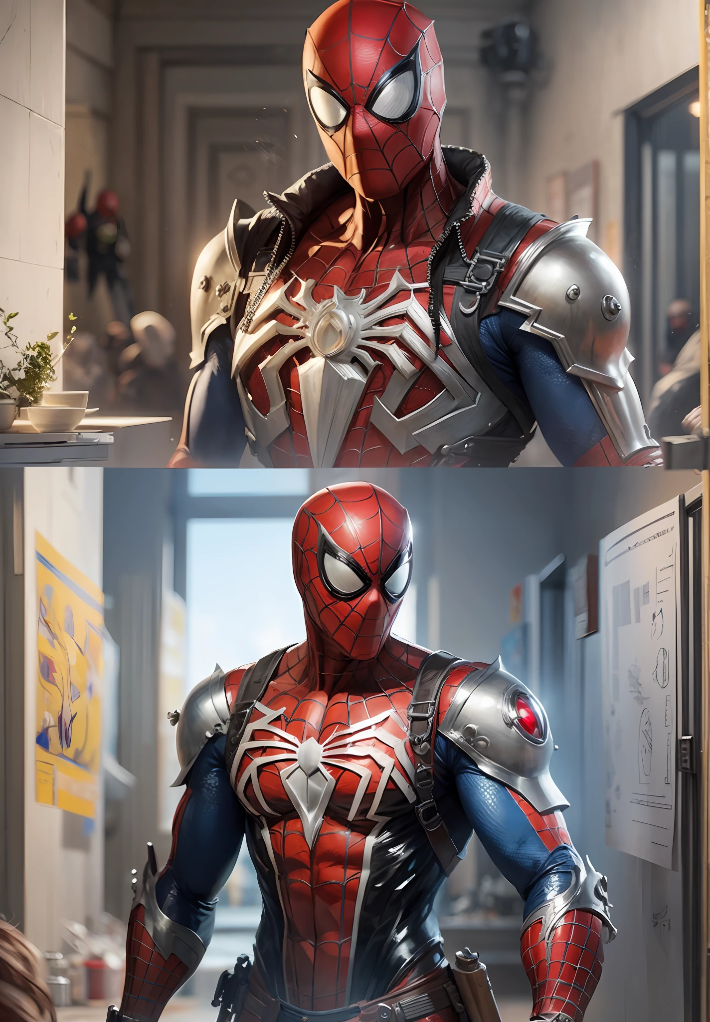 midjourny-v5 Delicate "cyborg spiderman", future style, cyberpunk, majestic detailed spider future suit, apocalypse BAGAN city background, Lara Croft, Muscular arms, Sharp focus, Concept art, Hyperrealism, Realistic lighting, Highly detailed, 8k, Iridescent accents,Ultra detailed,Atmospheric, Cinematic lighting (masterpiece:2.2) architect. myanmar warrior spider - man in armor with sword and shield in hand, concept art inspired, Artstation contest winner, ancient warrior, full black arabesque armor spiderman, the darklord warrior:2.1, mystic myanmar warrior, epic luxurious detaild warrior, spiderman as terminator, portrait of ninja slayer, ancient warrior, spiderman as myanmar warrior, ancient myanmar style spiderman, stunning character art, graphic novel cover art,ultra realistic, 4k, oil painting, unique art worklphohonsee pixar, 16k, 8k, 4k, HD, 3D, vivid light refractions --w 1920 --h 1020,masterpiece city design,luxurious cinematic colour quality, unique and mesmerizing building look, tranding on artstation,(magnificent art), ostentatious detailed apocalpyse bagan city. --auto --s2