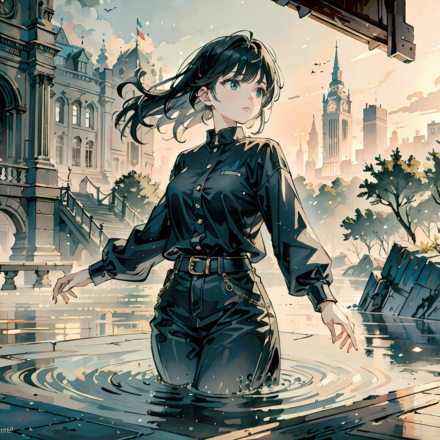 (masterpiece, best quality, beautiful art:1.4) of 1girl drowning in the flood, city background, drowning, digital art, trending on artstation, 4k, high detail, high-resolution, professional painting, ultra-detail, hdr, 4k uhd, 8k, unreal engine 5, cinematic, neon highlights, volumetric lighting, realistic shadows, reflections, unreal engine 5, cinematic wallpaper, 8k, romantic