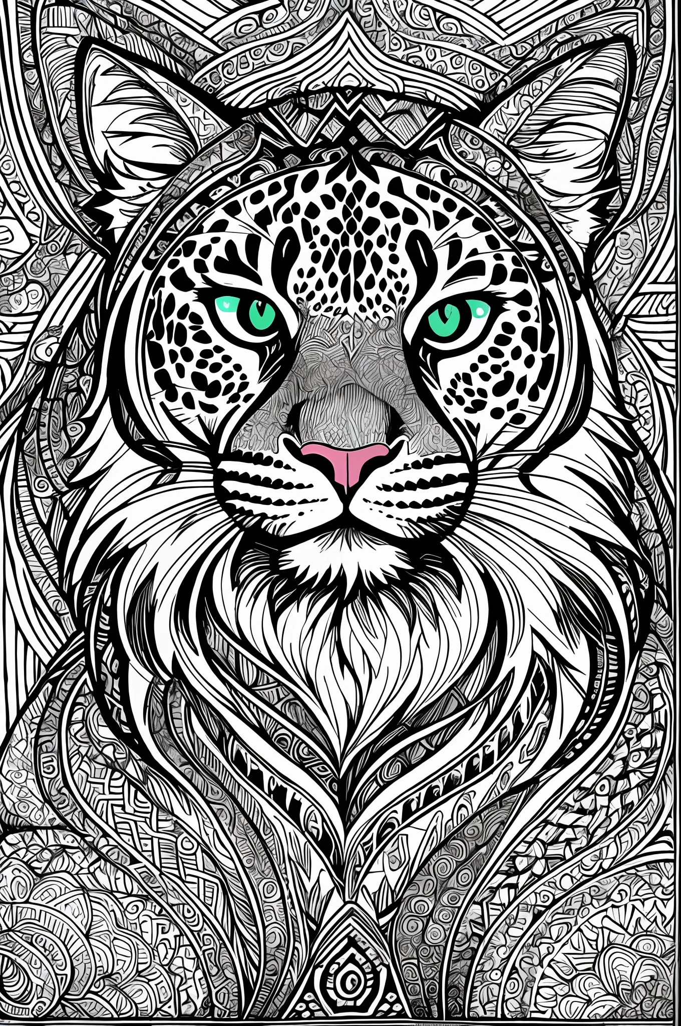 Beautiful  panther mandala, coloring book page, hyper detailed line art, coloring expert --auto --s2