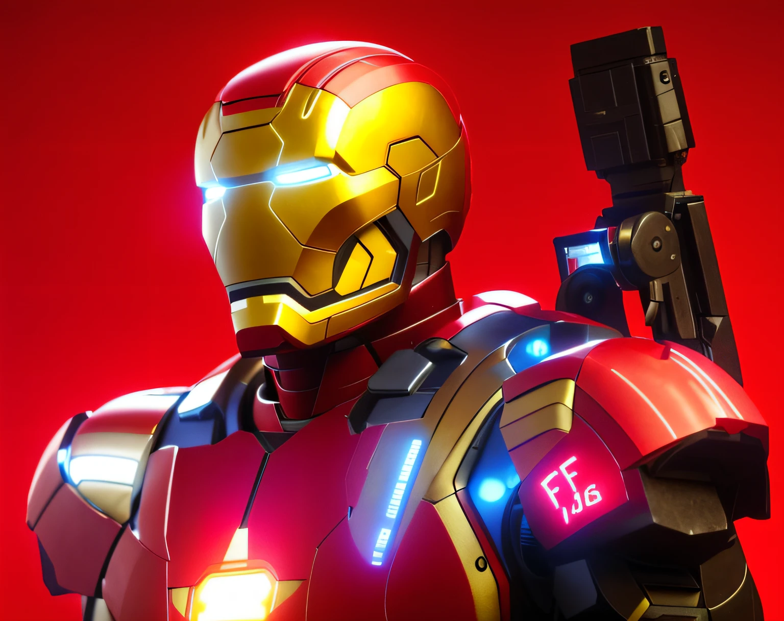 A closeup of a man in a suit holding a camera, hardsurface armour, armadura de ferro, medium close - up ( Mcu ), Arte conceitual de Tony Stark, Homem de Ferro Cyberpunk, Tony Sart altamente detalhado, Ironman, Homem de Ferro Superior, homem de ferro superior branco, como o Ironman, Retrato do Homem de Ferro, obra-prima artstation, Detalhes do caractere UHD