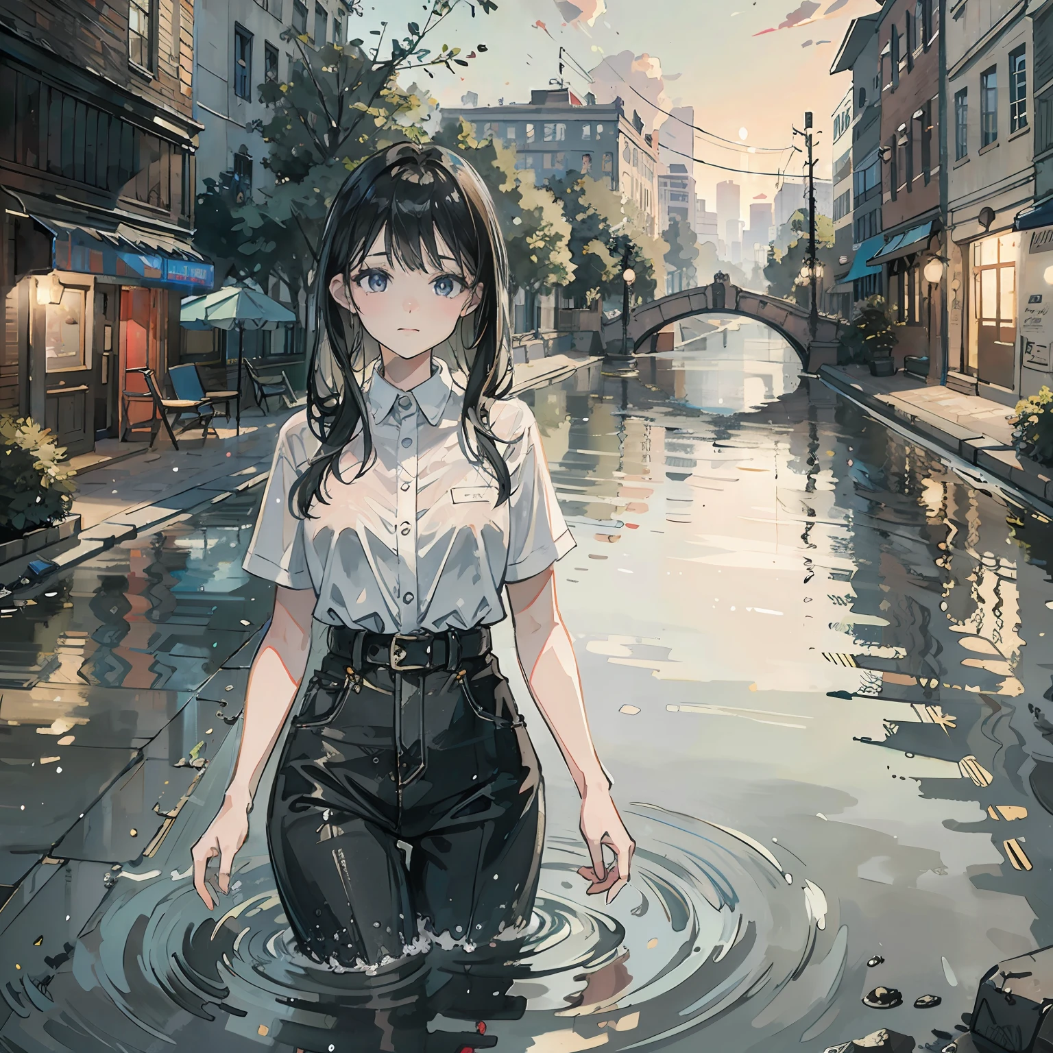 (masterpiece, best quality, beautiful art:1.4) of 1girl drowning in the flood, city background, drowning, digital art, (vibrant colors:1.2), trending on artstation, 4k, high detail, high-resolution, professional painting, ultra-detail, hdr, 4k uhd, 8k, unreal engine 5, cinematic, neon highlights, volumetric lighting, realistic shadows, reflections, unreal engine 5, cinematic wallpaper, 8k, romantic