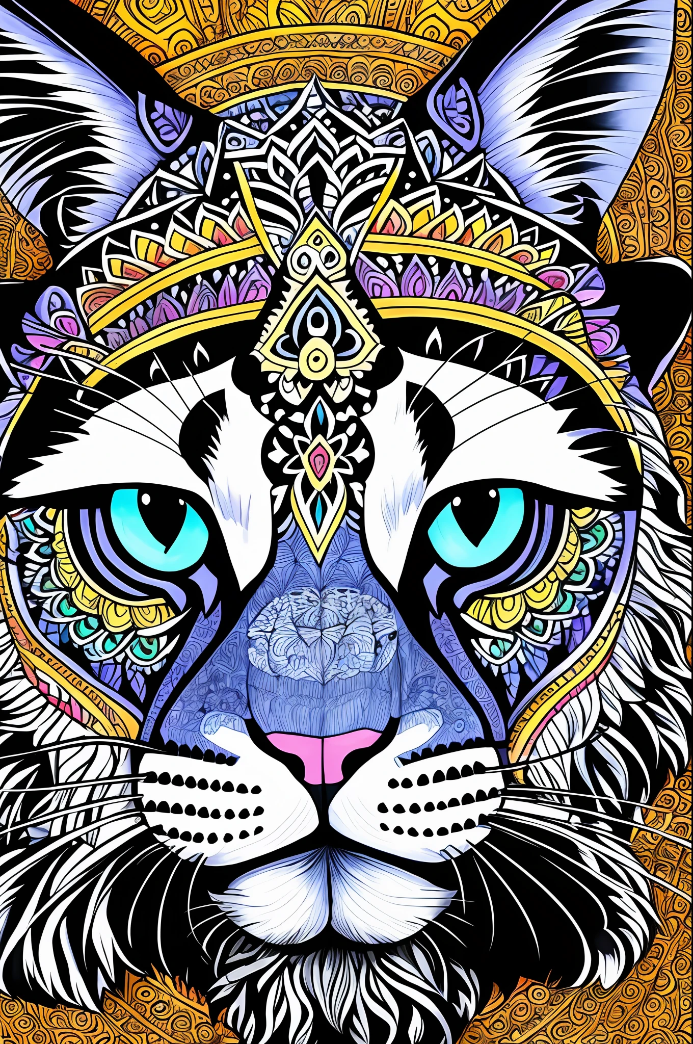 Beautiful  panther mandala, coloring book page, hyper detailed line art, coloring expert --auto --s2