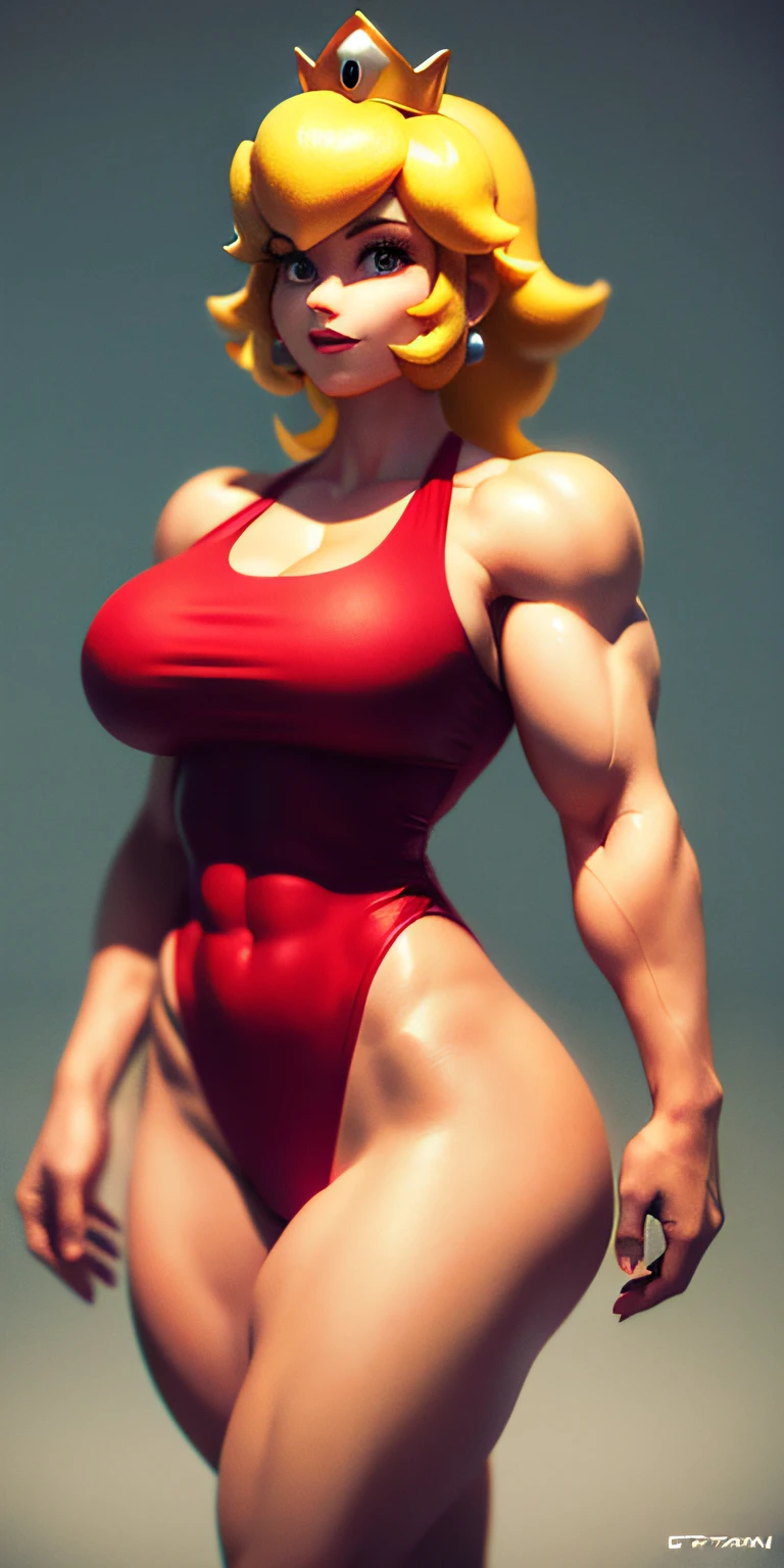 Princess Peach of Super Mario, cartonn, estampa, princesa musculosa, well-detailed muscles, alta qualidade.