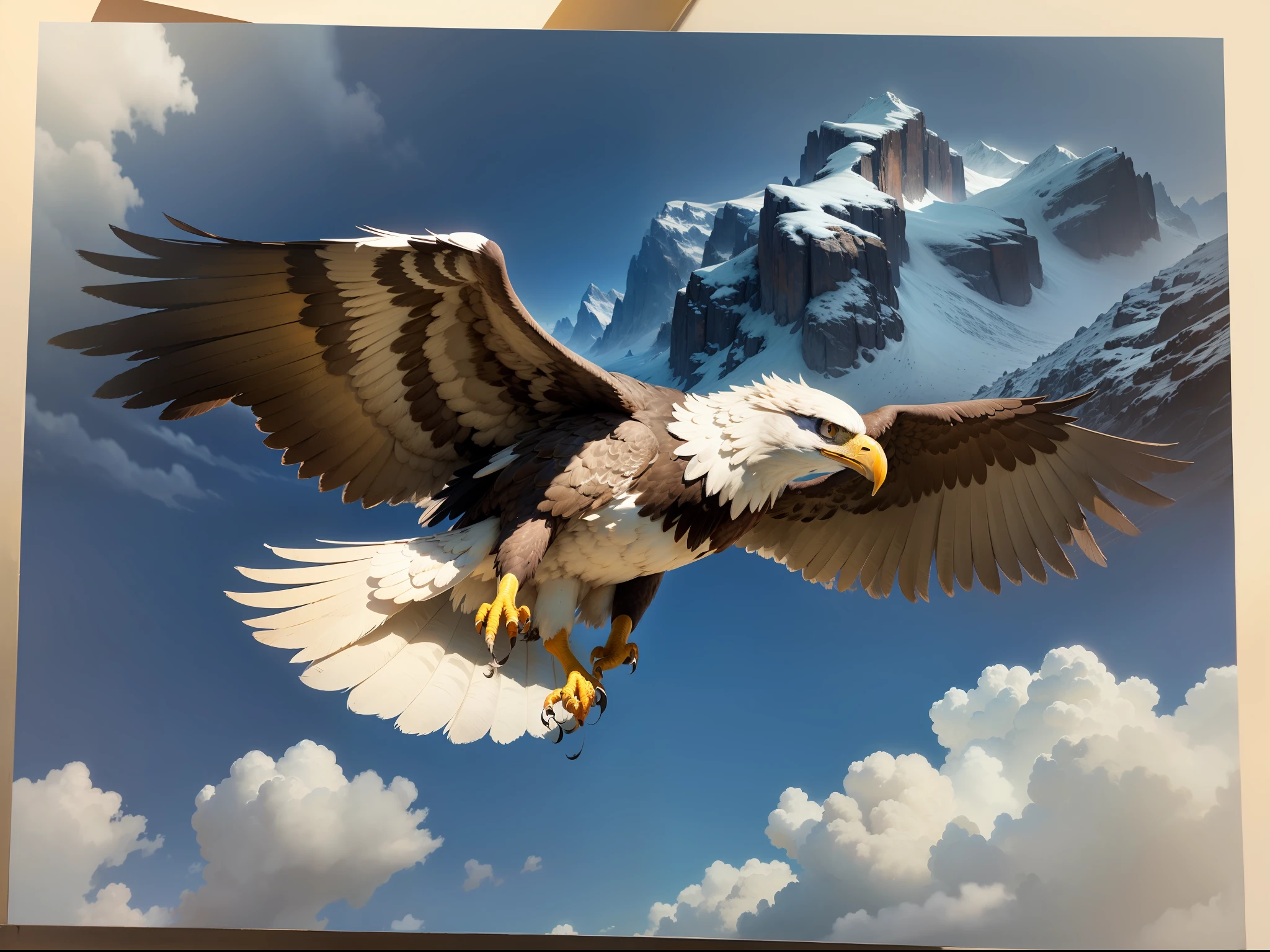Eagle, mountains, flowers, sky