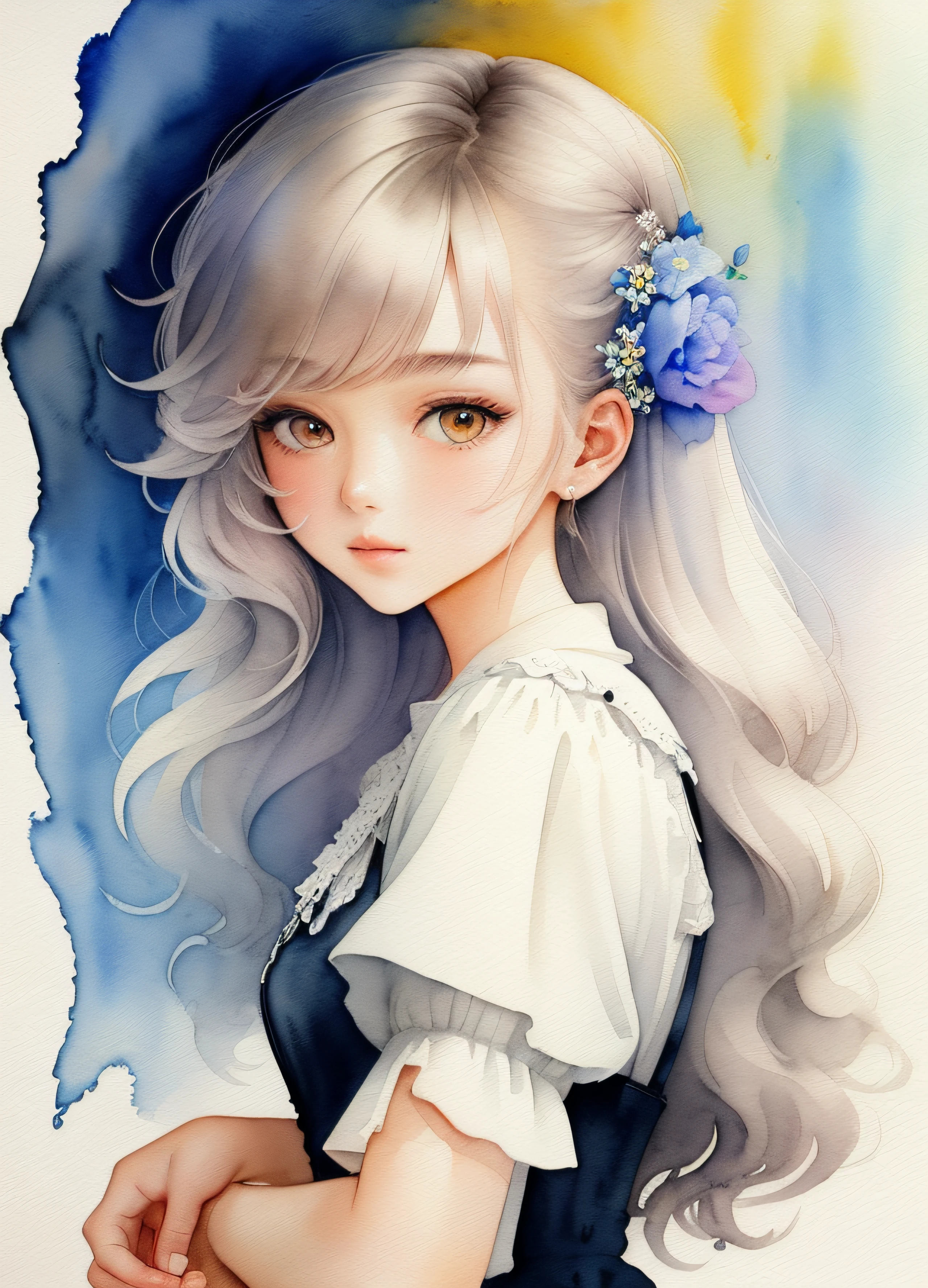 (masterpiece),(best quality:1.1),(ultra-detailed),best illustration,finely detail,(watercolor drawings:1.4),(hand-painted:1.2),(Watercolor brush hair),