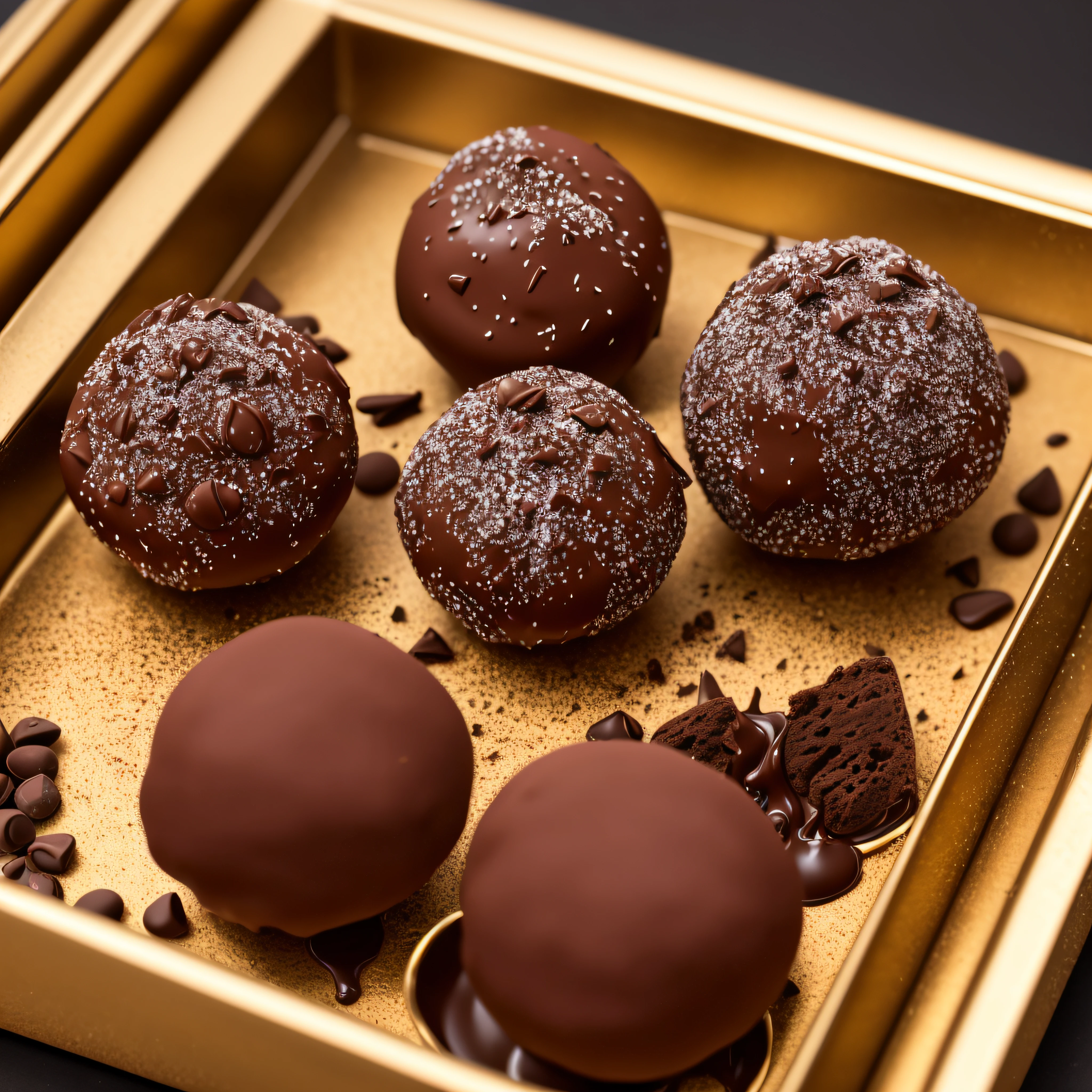 truffles chocolate, macro photo, 85mm, Canon, Hasselblad, ray tracing, framed, 4K, 8k, 16k, UHD, masterpiece, ccurate, super detail, high details, award winning, high quality, best quality, highres --auto