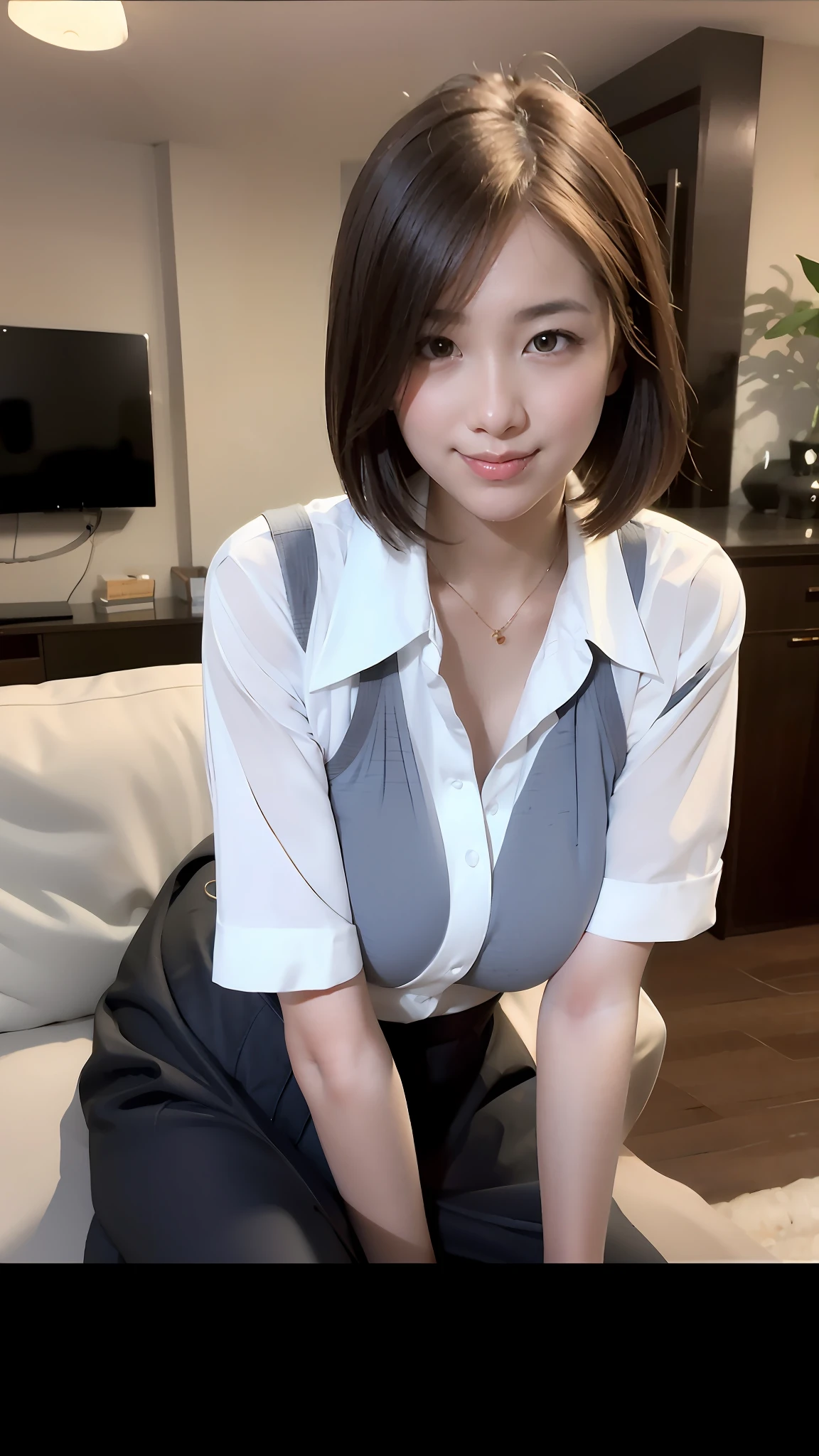 arafed asian woman in a white shirt and black skirt posing for a picture, gorgeous young korean woman, korean girl, smooth white tight clothes suit, clothed in white shirt, beautiful south korean woman, open shirt, korean woman, wearing in shirt, wearing a blouse, beautiful young korean woman, with short hair, sakimichan, gorgeous chinese model