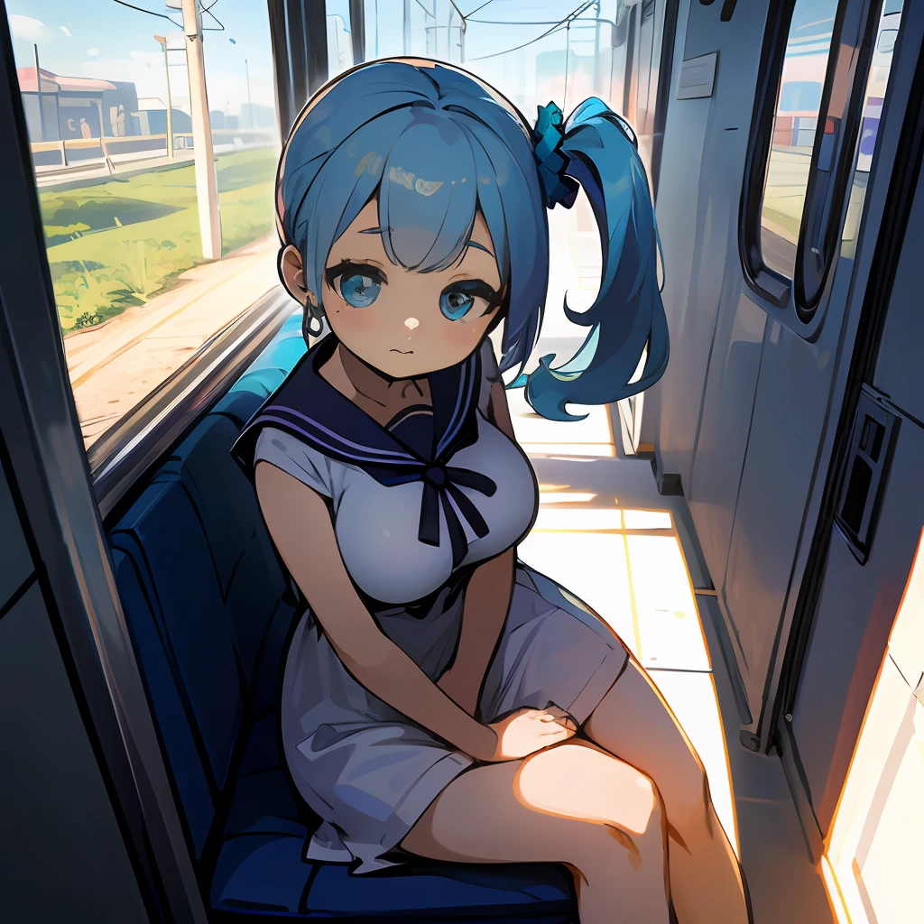 (Highly detailed CG Unity 8k wallpaper), (Best Quality), (Super Detail), (Best Illustration), (Best Shadow), POV, Realistic lighting and shading, Natural light, Lens flare effect, Dramatic Angle, 2 beautiful girls, Sitting, on train, Train seats, Sunset, And (Highly detailed CG Unity 8k wallpaper), (Best Quality), (Super Detail), (Best Illustration), (Best Shadow), POV, Realistic lighting and shading, Natural light, Lens flare effect,BREAK,The first beautiful girl:(Cute:1.5),(Chibi:0.8), (kawaii:1.5),(Lori:0.5),(17 Women:1.0),{Heterochromia,pale blue eyes,pale green eyes:1.5}, star eye silhouette, (Pink hair, Medium length:1.2), (Braids:1.1),(Large breasts:1.5),White Dress,Dramatic Angle,BREAK, Second Beautiful Girl: (Cute:1.5),(Chibi:0.8), (kawaii:1.5),(Lori:0.5),{Heterochromia,pale blue eyes,pale green eyes:1.5}, star eye silhouette,((Light blue hair,Side Ponytail,Semi-long hair:1.5)),child, Large breasts, Head tilt, Closing eyes,a sailor suit,