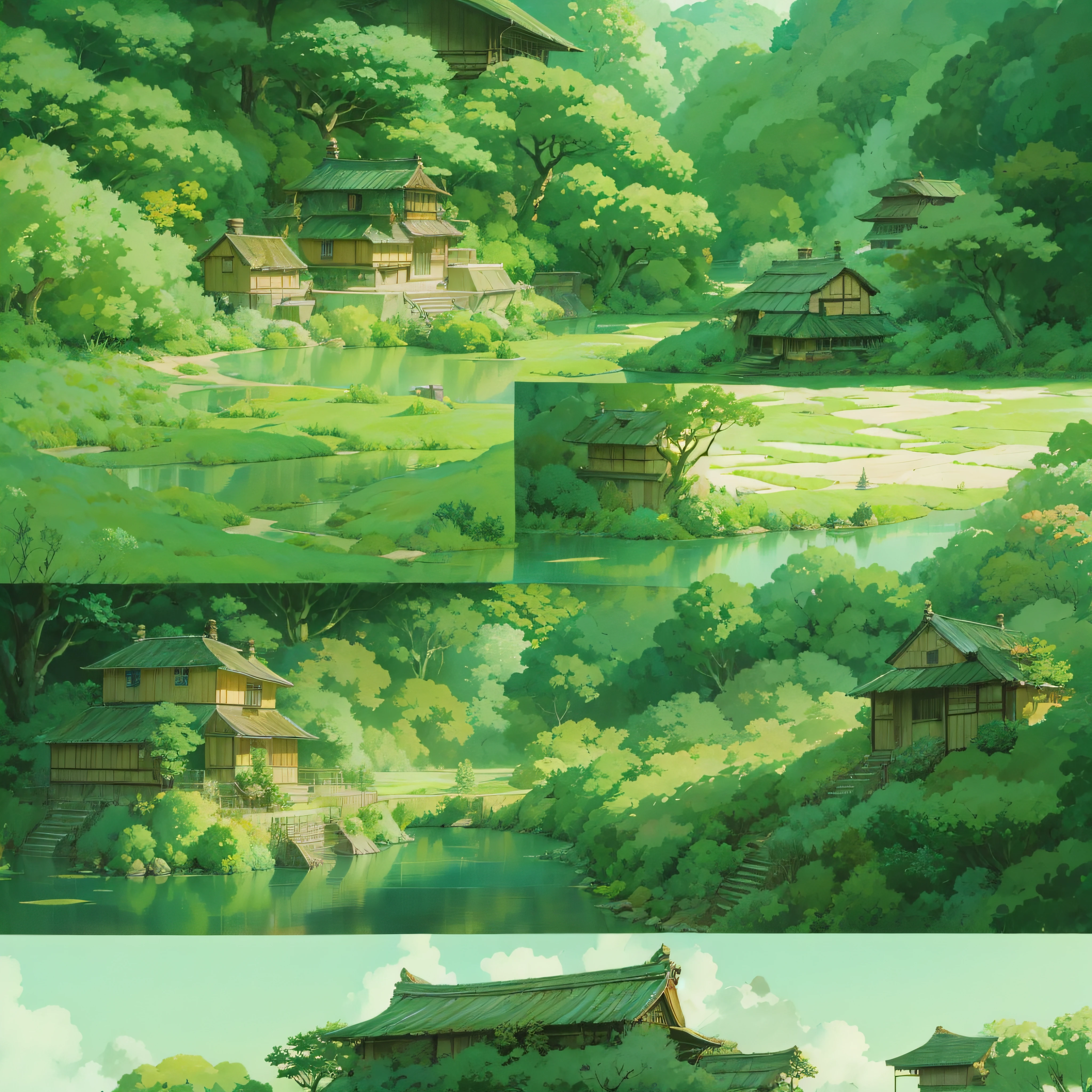 Background art、Beautiful Landscapes、Deities々Shikai、Natural objects、studio ghibli style、You can feel the touch of the brush、