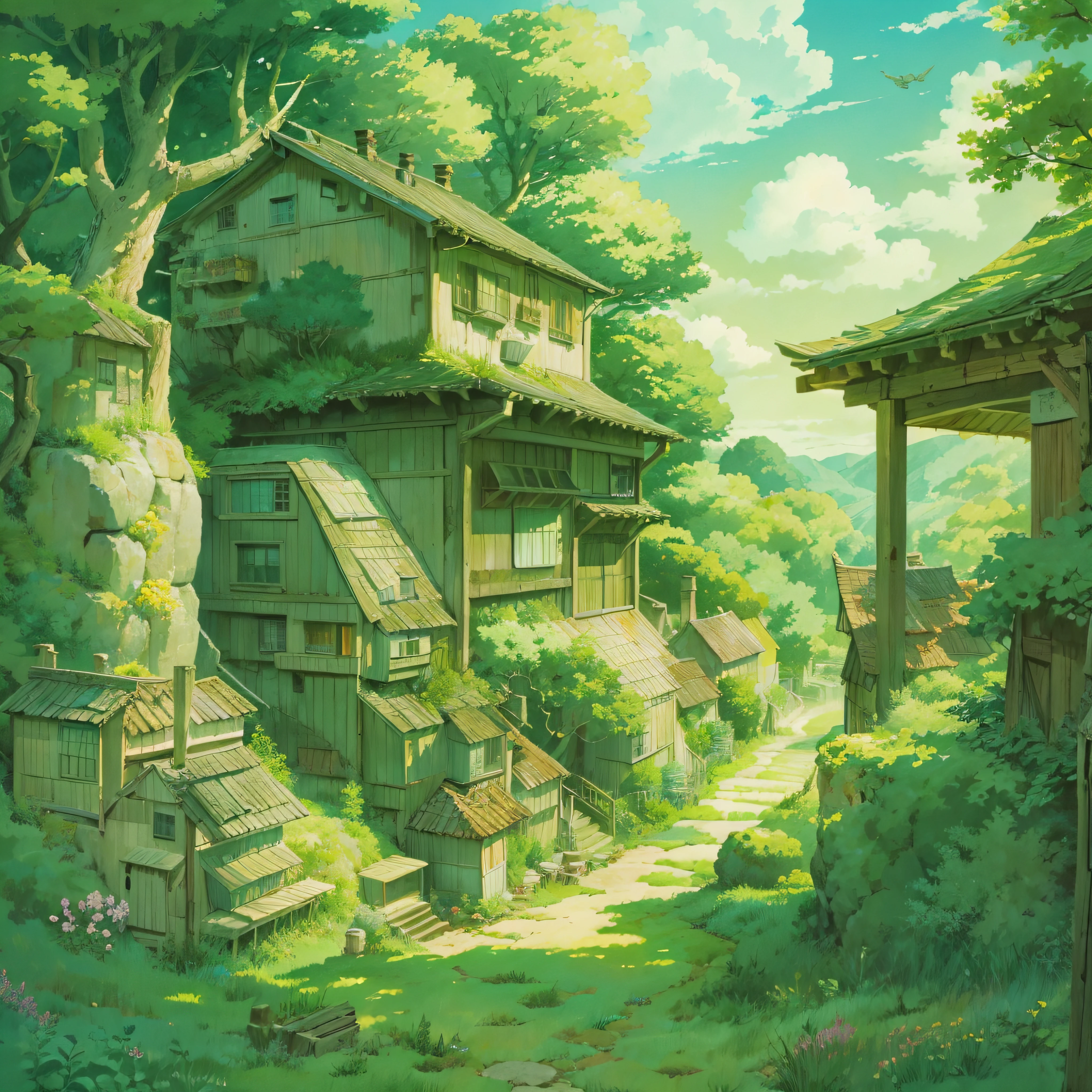 animesque、Background art、Beautiful Landscapes、Deities々Shikai、Natural objects、Studio Ghibli style、You can feel the feel of the brush、