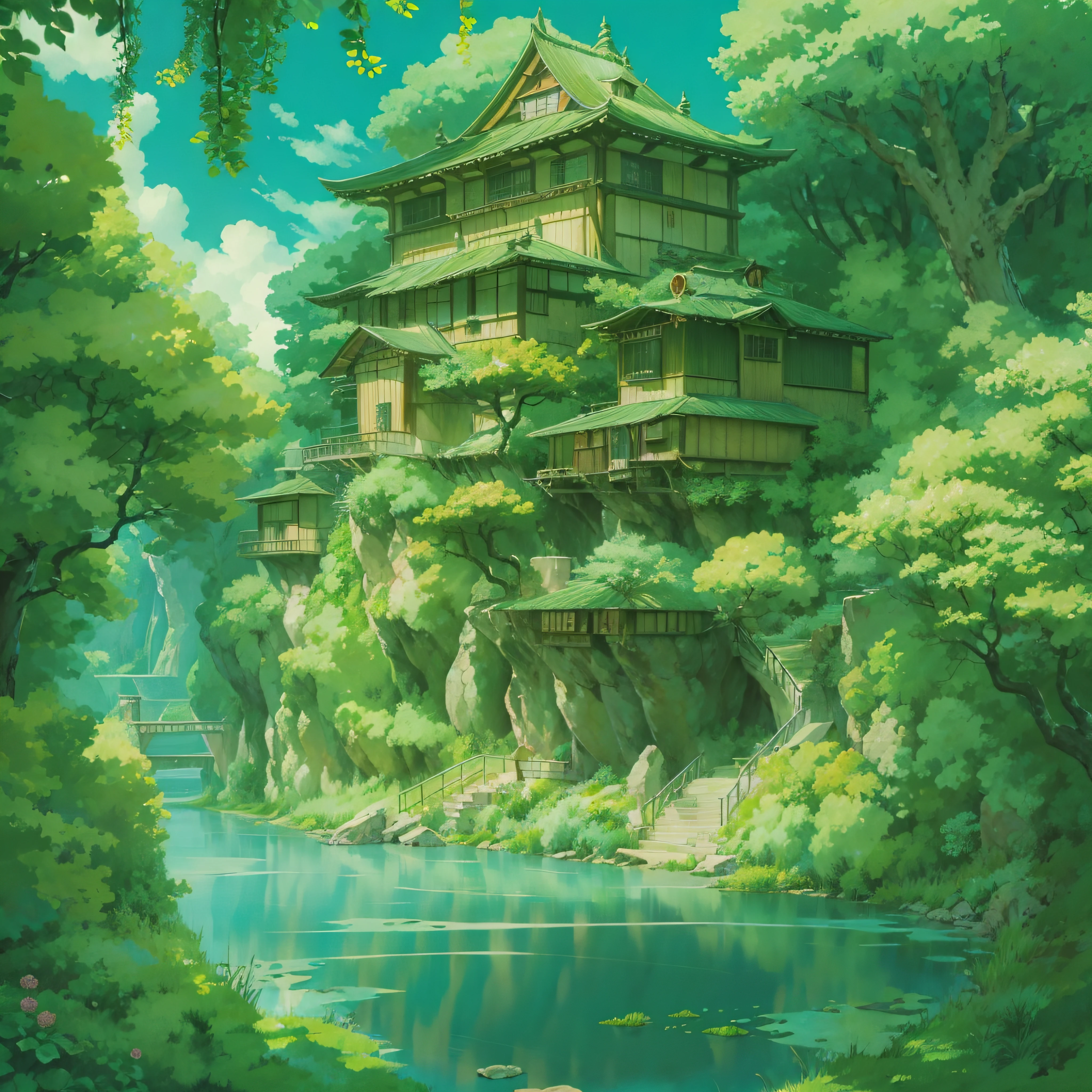 animesque、Background art、Beautiful Landscapes、Deities々Shikai、Natural objects、Studio Ghibli style、You can feel the feel of the brush、