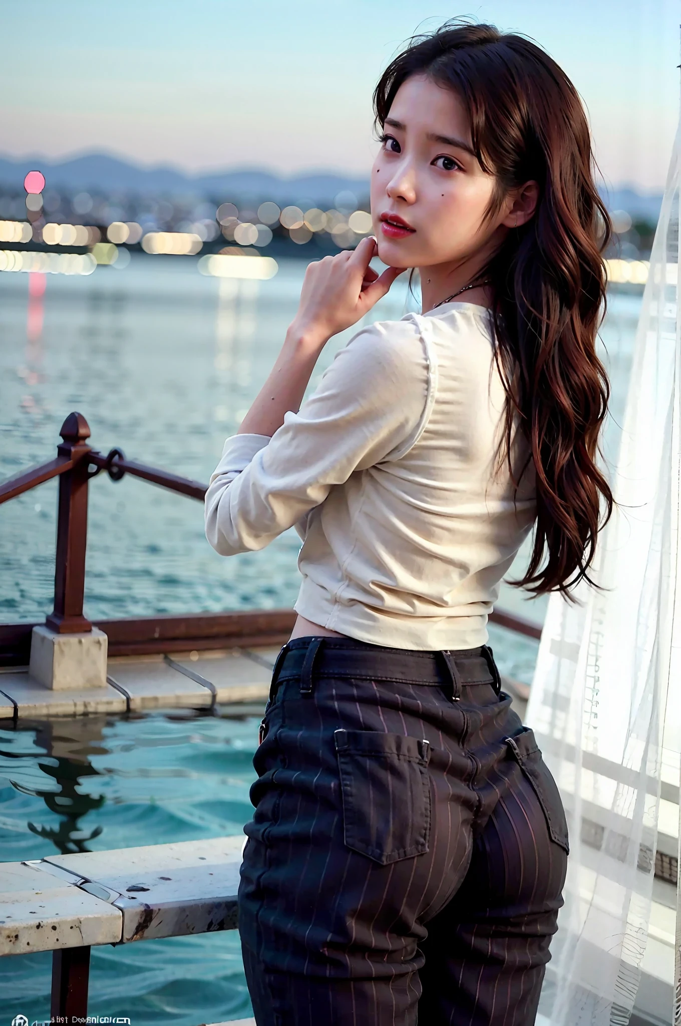 nikon RAW photo,8 k,Fujifilm XT3,photorealistic,realistic, solo, photorealistic, best quality, ultra high res, (skin spots:0.1) serious expression, , standing against a city skyline at night,yoga suits, short, wet and tight t-shirt,beautiful, masterpiece, best quality, extremely detailed face, perfect lighting, solo,1girl, sexy sight best quality, ultra high res, photorealistic, ultra detailed, masterpiece, best quality, iu1, yoga girl, yoga sweaty, clothes_tight, visible ass and thigh gap, iu1, lee ji-eun