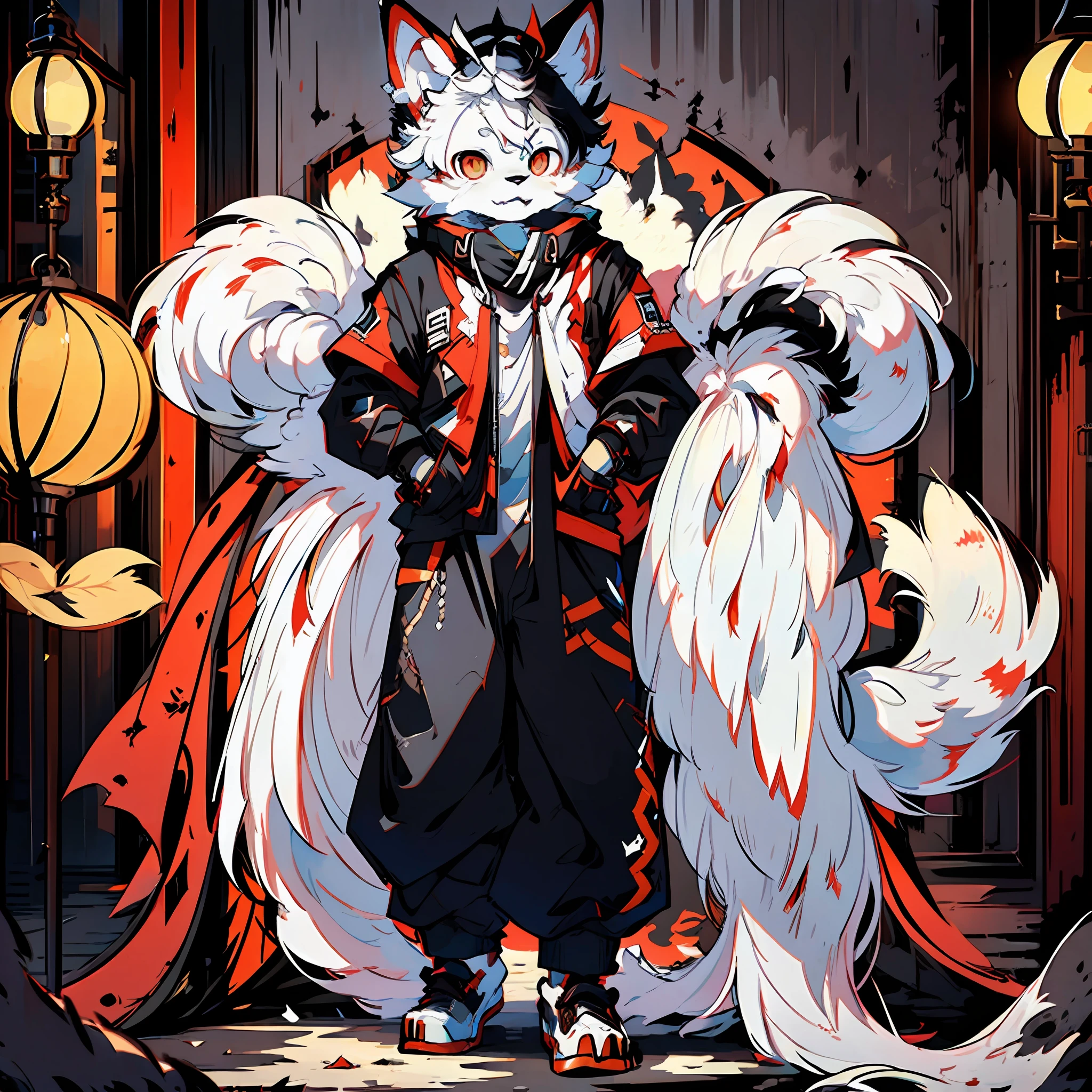 (ambiente dark:0.8),Masterpiece,High quality,abstract res,Digital painting\(artwork of a\), by Dagasi, Yupa,Kiyosan,(anthro,Fluffy fur,Character focus:1.1),anthro male cat,Short hair,Portrait , eyes with brightness, in a panoramic view, Character focus.(detailedbackground:0.7), 独奏, shaggy, A furry male, malefocus, anthr,(Full Body Furry, Fluffy tail, furry paw,White fur, red color eyes, Gray hair:1.2), (long canines、Vampires、black long pants、White color blouse、a black cloak:1.2),(interiors、the night、borgar、casket:1.1)