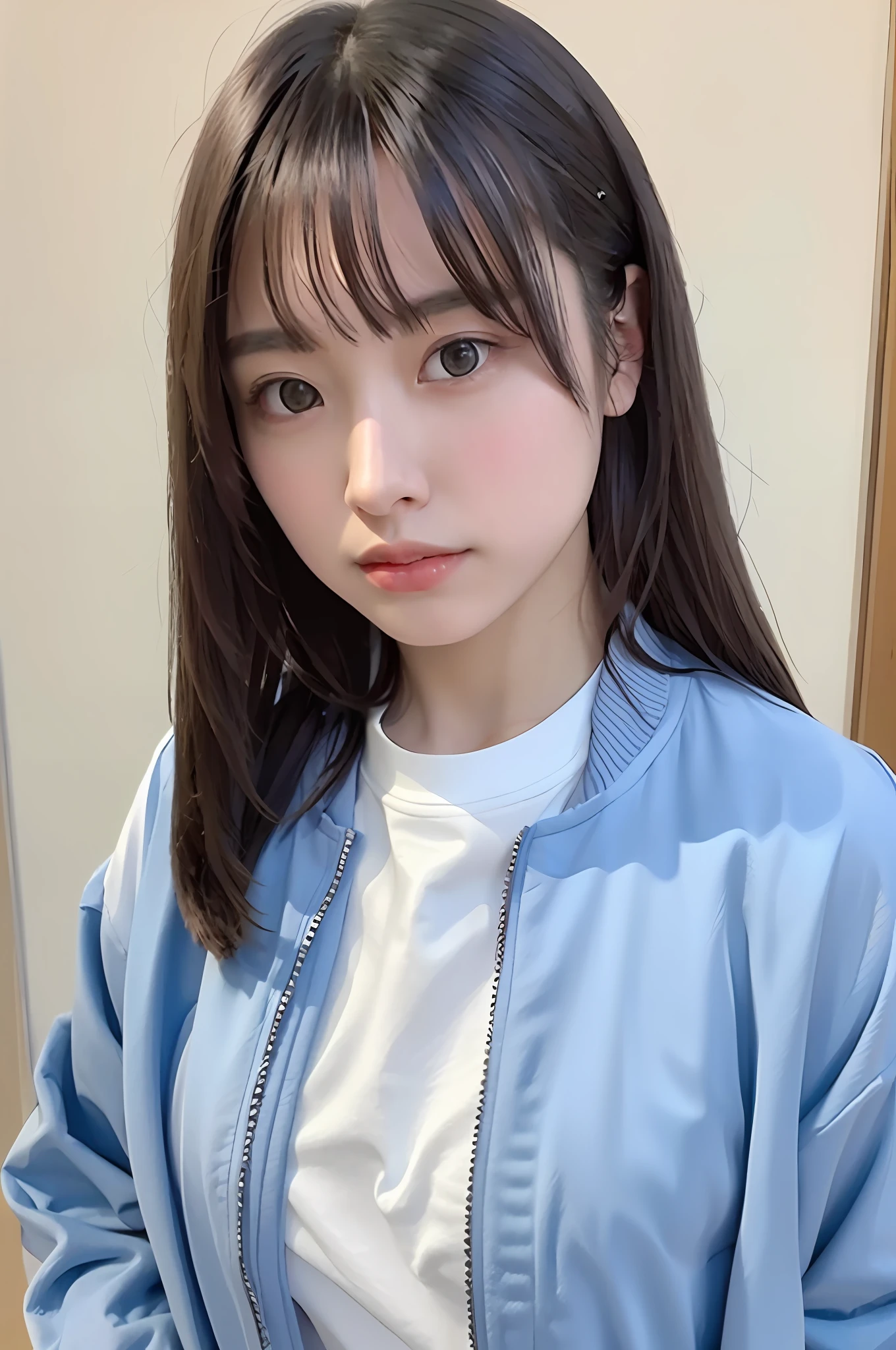 Top Quality, Ultra High Resolution, (Photorealistic: 1.4), Oversized Jacket, White Shirt, Facing Camera, Close-Up