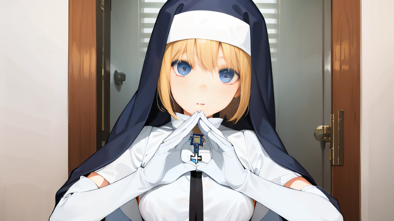 Iris is a young girl of average height and、short blonde hair and blue eyes、And with a winding figure、tends to hide under clothes. She wears habits, Consists of a tunic, covered with shoulder blades, veils, Light sandals, Long Light Gloves, Stockings, And a brooch engraved with a symbol like a cross. Some of her costumes are、Coated with a blue line to indicate that she is part of the special fire brigade. While on the battlefield, She topped her outfit with a neck protector、 (sometimes) a gas mask. Under her clothes, Iris wears a light bra and underwear, The latter is marked with a cross-like insignia. When she was young, Iris、Cross-like insignia was seen wearing a necklace as an attraction. Her outfit also includes what looks like a shoulder guard. When iris performs purification rituals, She wears a revealing light dress. When in plain clothes、Tends to wear conservative yet cute dresses and blouses.