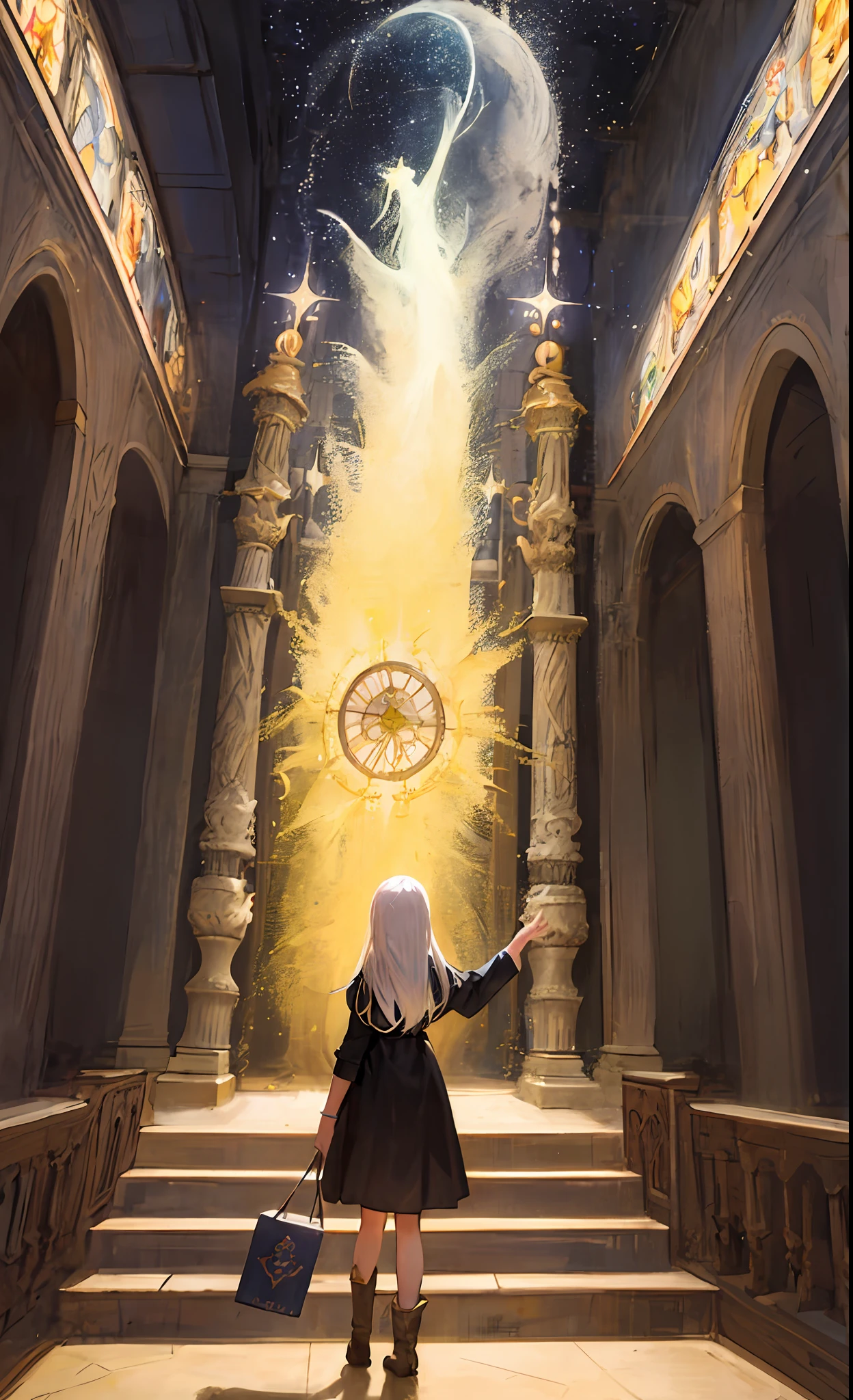 obra-prima, melhor qualidade, ultra-detalhado, illustration, 1girl, jovem africana linda solo, fantasia, flight, vassoura, night sky, ao ar livre, magia, casting spells, lua, estrelas, nuvens, vento, cabelo, capa, kalap, botas, cabo de vassoura, brilhando, misterioso, encantador, caprichoso, frisky, aventureiro, liberdade, maravilha, imagination, determination, habilidade, Rapidez, movimento, energia, realismo, naturalista, figurativo, representacional, beleza, cultura da fantasia, mitologia, contos de fadas, folclore, lendas, bruxas, magos, magical creatures, mundos de fantasia, compositing, escala, primeiro plano, meio termo, plano de fundo, perspectiva, luz, cor, textura, detalhe, beleza, maravilha.