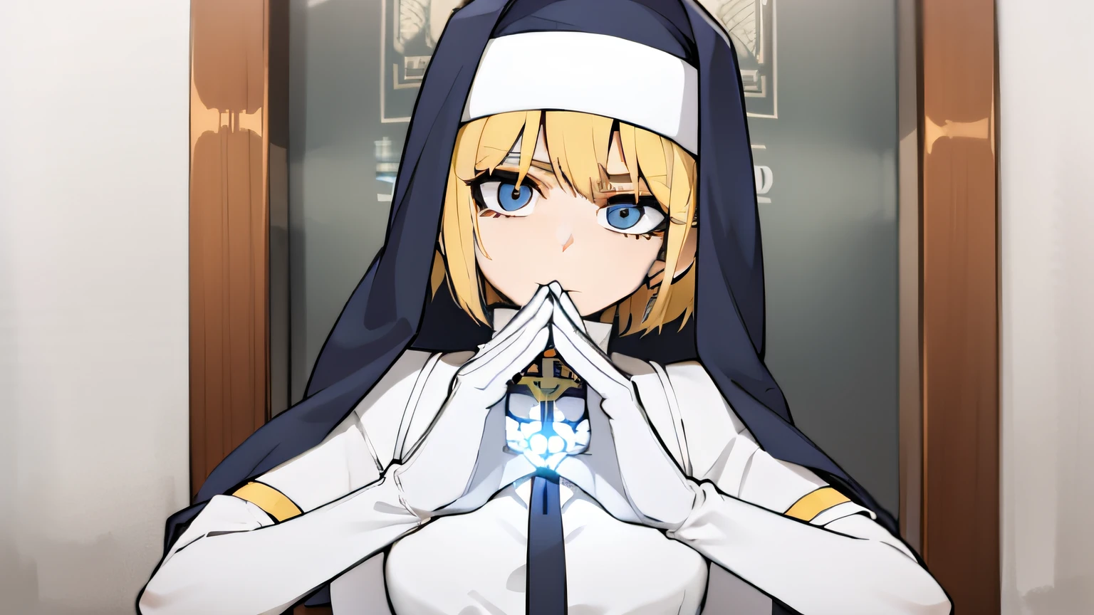 Iris is a young girl of average height and、short blonde hair and blue eyes、And with a winding figure、tends to hide under clothes. She wears habits, Consists of a tunic, covered with shoulder blades, veils, Light sandals, Long Light Gloves, Stockings, And a brooch engraved with a symbol like a cross. Some of her costumes are、Coated with a blue line to indicate that she is part of the special fire brigade. While on the battlefield, She topped her outfit with a neck protector、 (sometimes) a gas mask. Under her clothes, Iris wears a light bra and underwear, The latter is marked with a cross-like insignia. When she was young, Iris、Cross-like insignia was seen wearing a necklace as an attraction. Her outfit also includes what looks like a shoulder guard. When iris performs purification rituals, She wears a revealing light dress. When in plain clothes、Tends to wear conservative yet cute dresses and blouses.