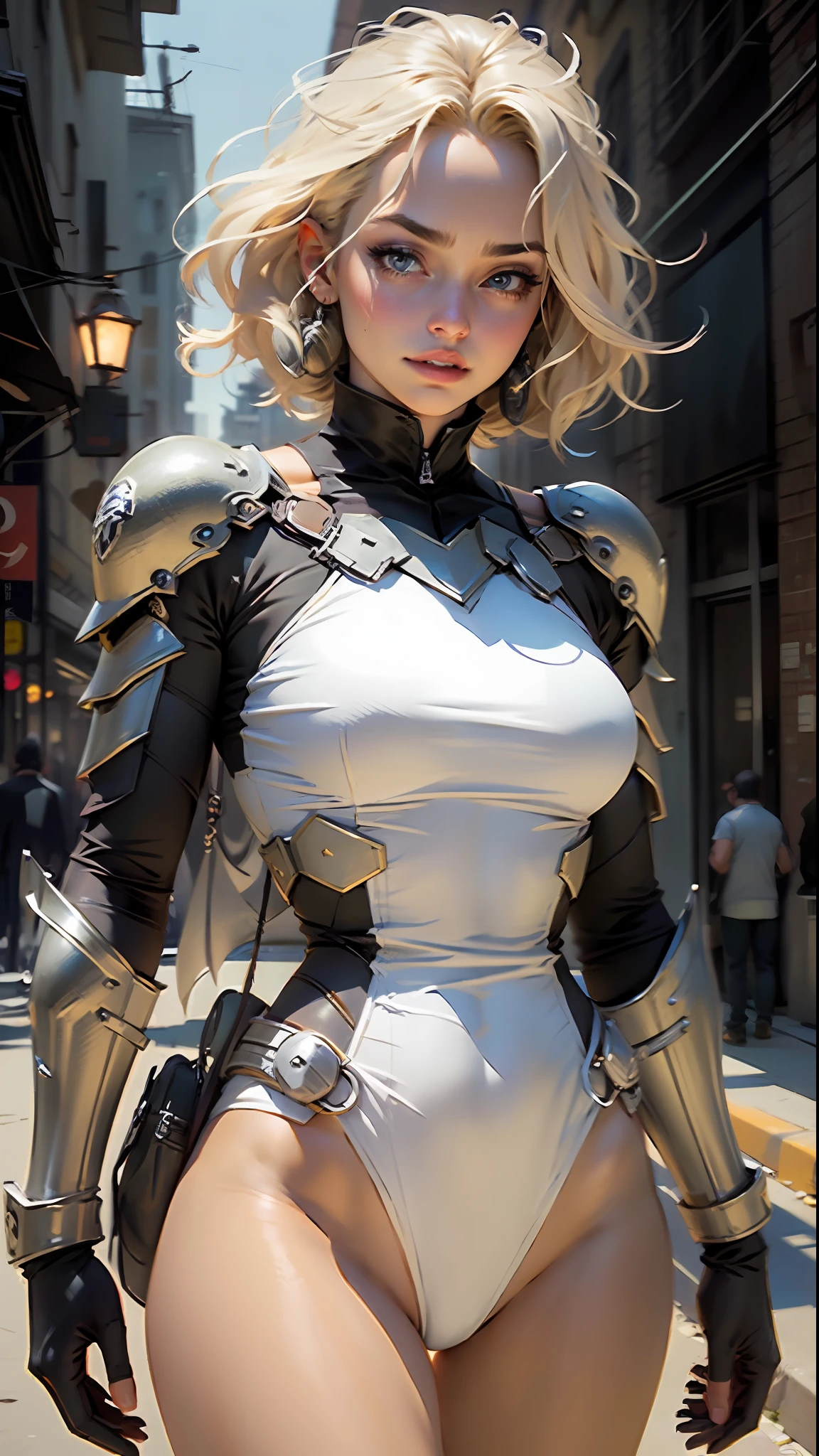 Linda mulher, no-bra , cabelos longos cobrindo os  , seiosdes batman armor