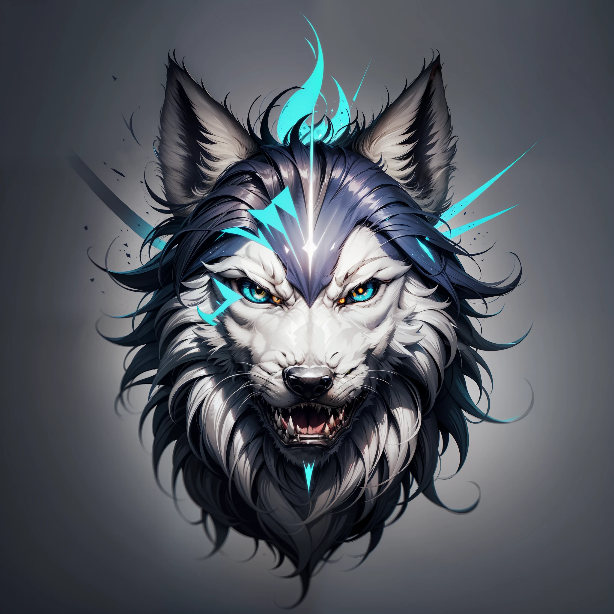 Logo with Wolves text, Wolf Line Art Logo, white background, bright blue, minimum and pure — Wolf