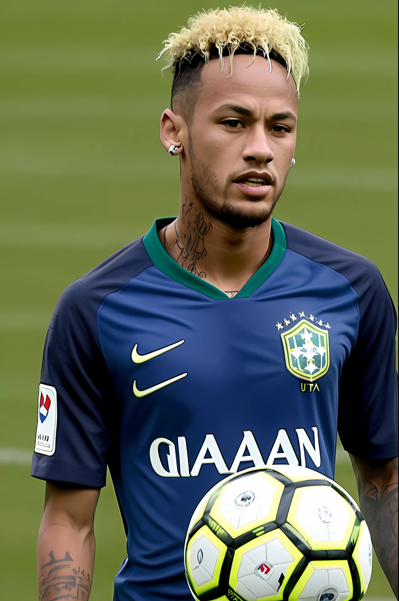 neymar, soccer player neymar jr ultra realistic Brazil shirt on the field