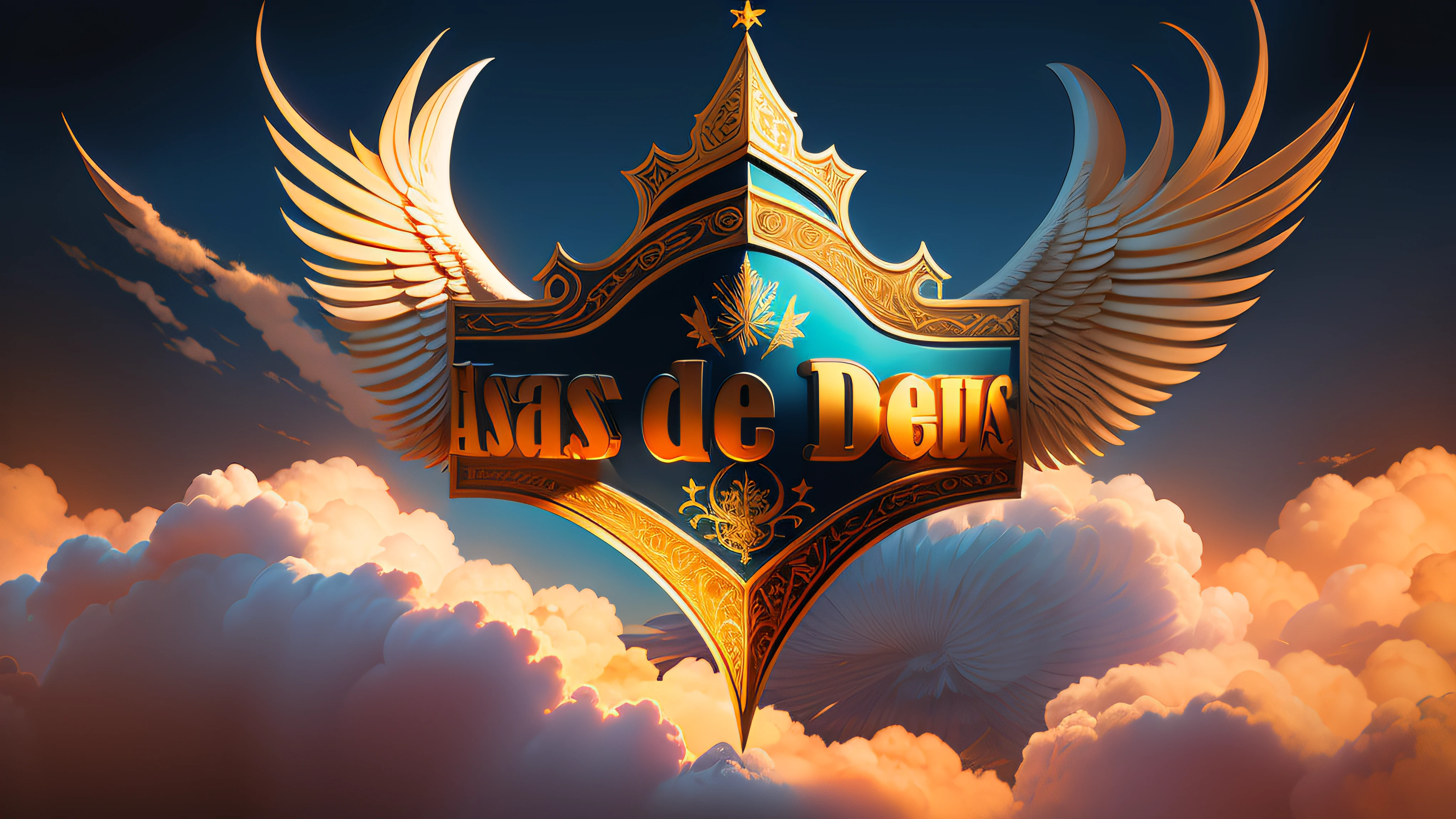 Lindo logo com o nome Asas de Deus e com tema angelical de arcanjos prontos para a guerra,