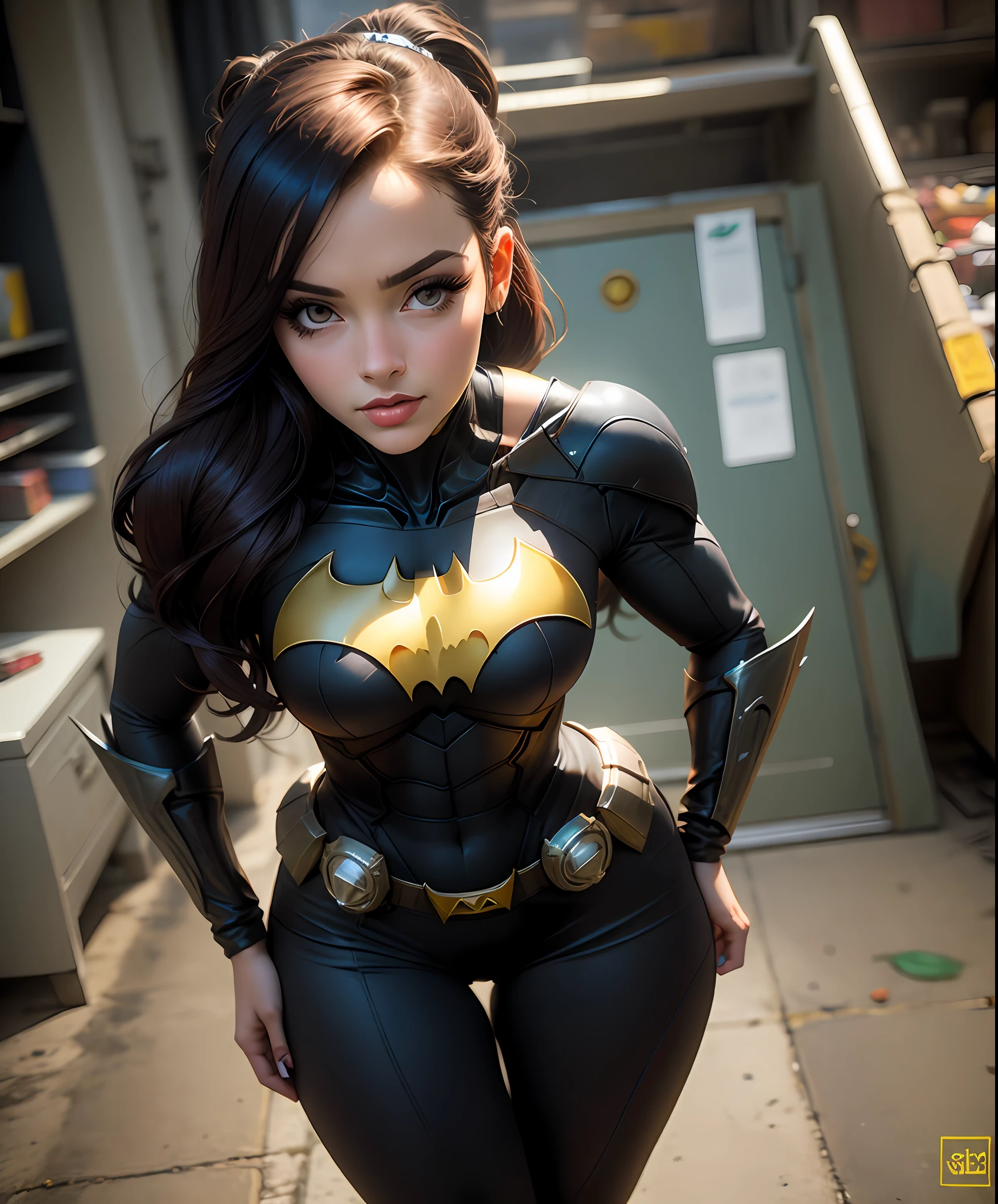 Foto crua, mulher bonita, detalhou o corpo delineado com cosplay do , Batman seios muito grandes, seios grandes