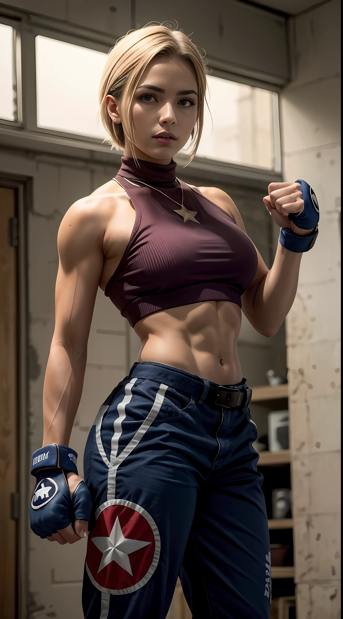masterpiece, mejor calidad, maryms, tacticool, toma de cuerpo completo, Mejor calidad, (belleza), obra maestra, una increible joven mujer hermosa, lanzando una patada de artes marciales en la calle, trasero sexy, cuerpo increible, perfecta, phisically-based render, ultra-high-resolution, cintura estrecha, flaco, ojos grandes, increibles ojos azules, amazing piernas fuertes largas, (small breasts), ojos hinchados, noche, (ciudad lluviosa), piel brillante, frente al espectador, postura de lucha, postura de guardia de boxeo, (close fist), Firm expression,