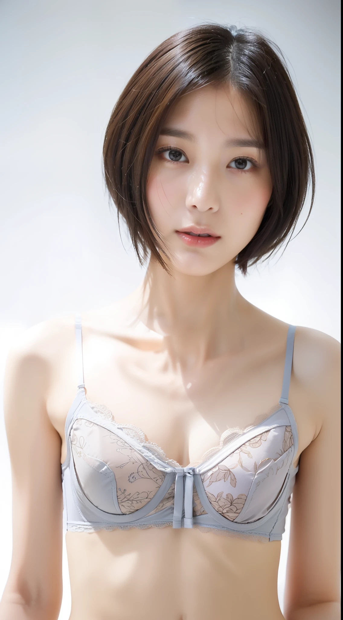 (top-quality、8K、32K、​masterpiece、nffsw:1.3)、Glamorous Japan Woman Photography、1girl in、(Sit down and turn around from behind)、(High Back Panties)、( Small plain bra:2.0)、(abdominals、slender figures、perfect bodies:1.2)、(Medium short hair:1.9)、hyperdetailed face、Detailed lips、A detailed eye、二重まぶた、(((a beauty girl)))、((Small))、((Pleasant face))、seductiv、