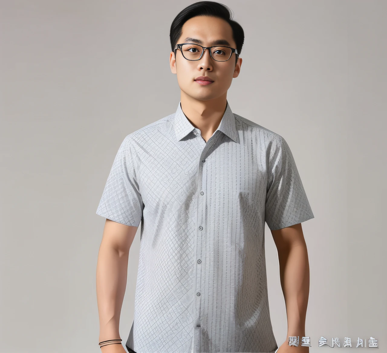 Arad men in shirts and glasses stand in front of a white wall, Chiba Yuda, chengwei pan, lin hsiang, xiaofan zhang, shirt, qi sheng luo, lei min, xiaoguang sun, xintong chen, Zhang Pengzhen, inspired by Ding Yunpeng --auto