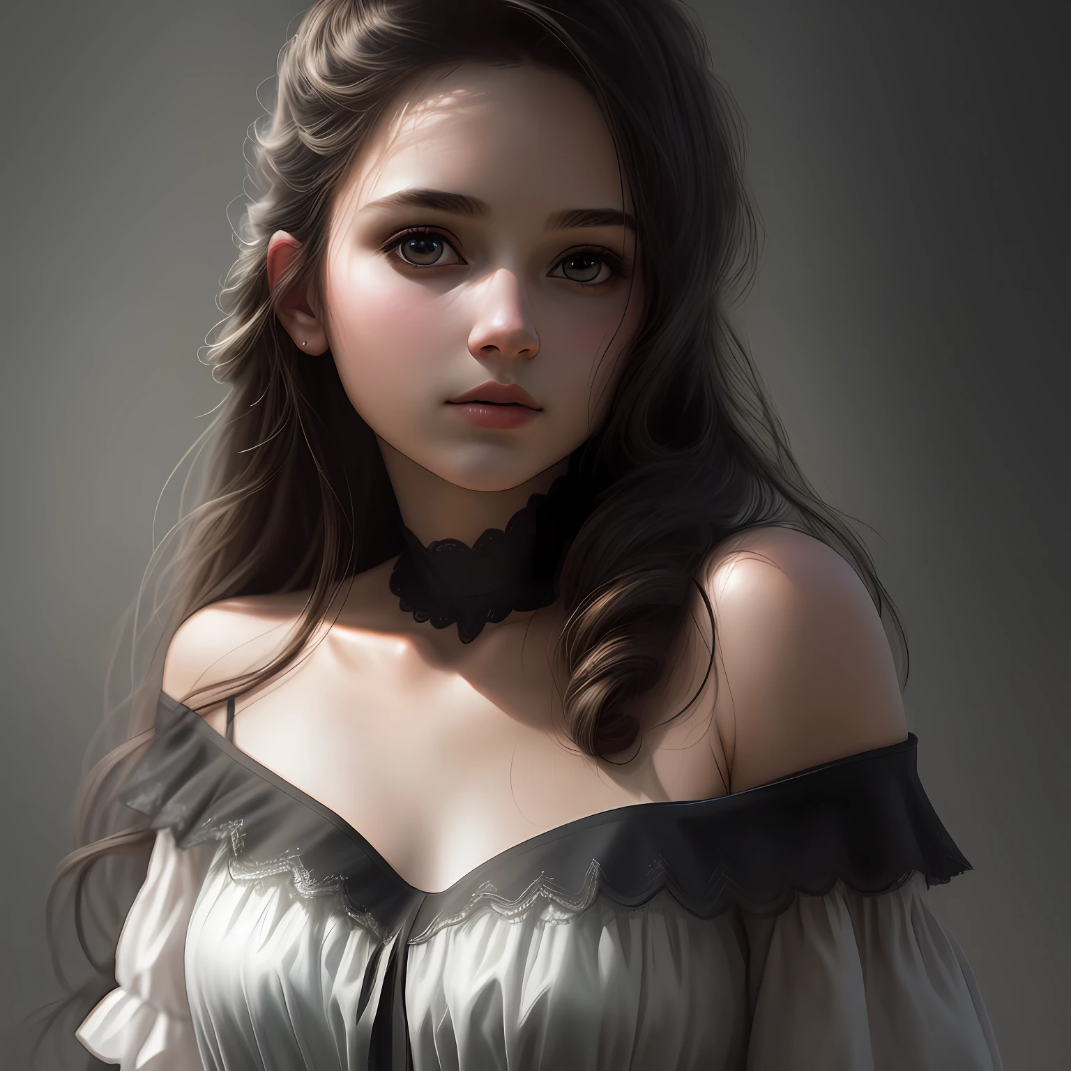 Best quality, masterpiece, ultra high res, (photorealistic:1.4), raw photo, 1girl, offshoulder, in the dark, deep shadow, low key, cold light