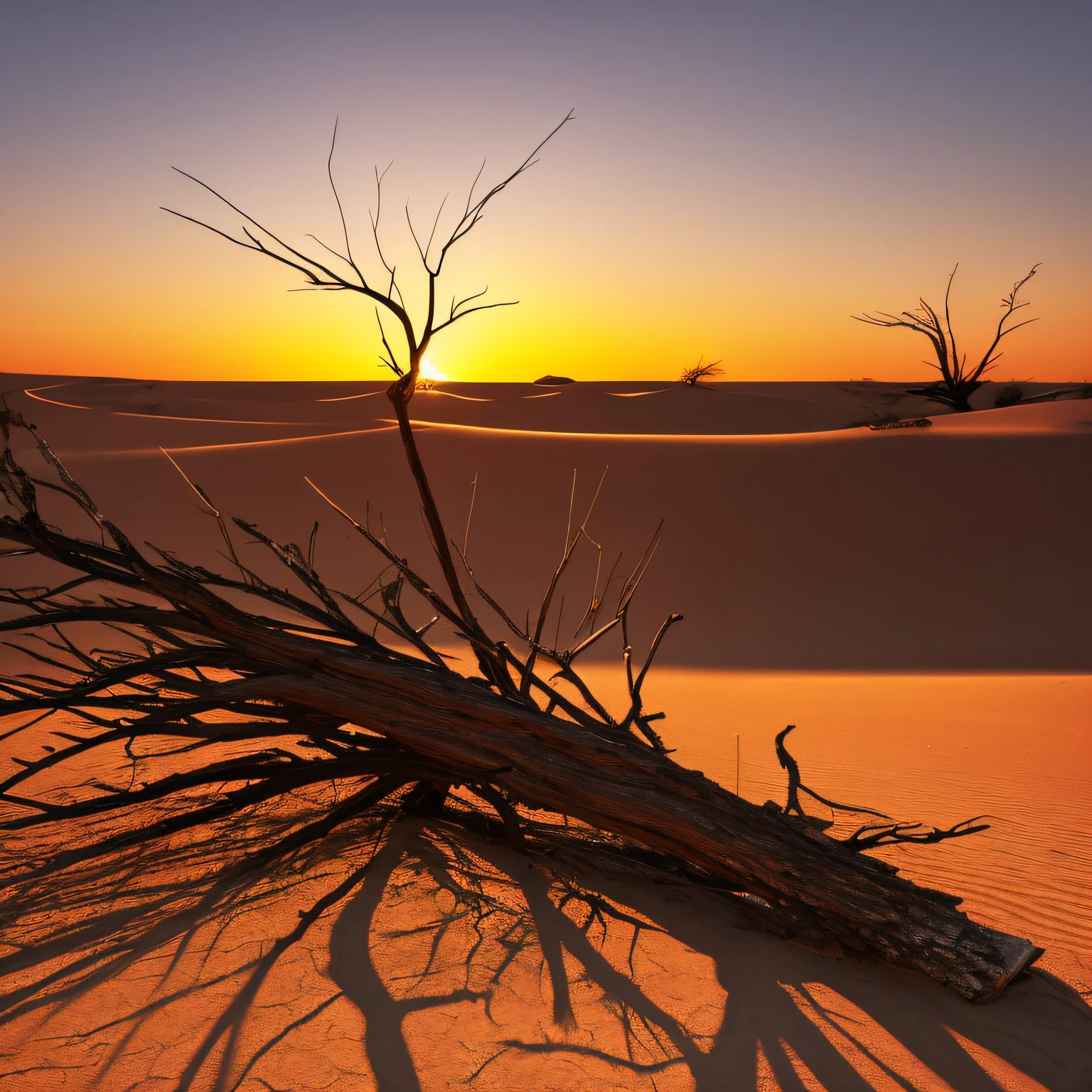 Image a dead tree, sem folhas, aspecto de queimada, in a desert landscape. Super Realista de alta qualidade, dynamic  lighting, Clareza, alta qualidade, foco nítido, Realistic. Imagem chocante! --auto