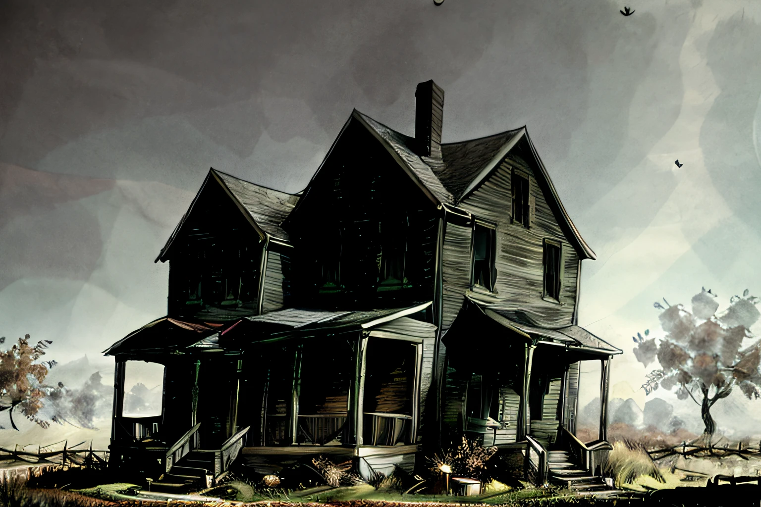 creepy old house, in the style of