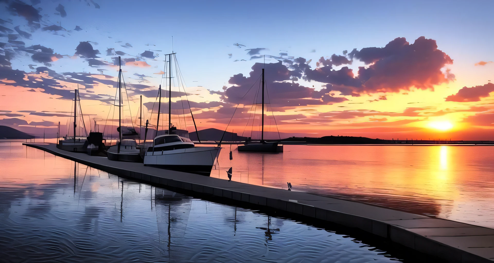 ((masterpiece)), (realistic), (sunset:1.2), (seascape:1.2), (colorful sky), (seagulls:1.1), (beach:1.1), (waves:1.1), (rocks:1.1), (boats:1.1), (reflection:1.2), (silhouette:1.2), (harbor:1.2), (peaceful:1.1), (serene:1.1), (tranquil:1.1), (calming:1.1), (harmonious:1.2),
The sun was setting over the horizon, painting the sky in a breathtaking array of colors. Shades of pink, orange, and yellow blended together to create a vibrant and colorful sky. Seagulls flew gracefully overhead, their wings casting shadows on the calm waters below. The beach was a peaceful and serene place, with waves gently lapping at the shore. Smooth rocks scattered along the coastline, providing a perfect spot for a quiet moment of reflection. Boats floated in the harbor, their masts creating silhouettes against the colorful sky. The reflection of the sky in the water created a harmonious and tranquil atmosphere. As the sun disappeared below the horizon, the sky turned darker, but the sense of calm remained, leaving a feeling of peacefulness and contentment.