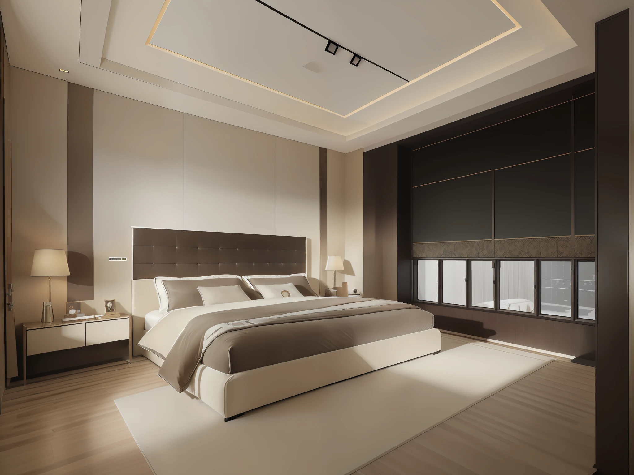 Masterpiece, high quality, best quality, authentic, super detail, indoor, ((daylight:1.2)), (((bedroom))), ((1 abtract POSTER on wall:1.4)