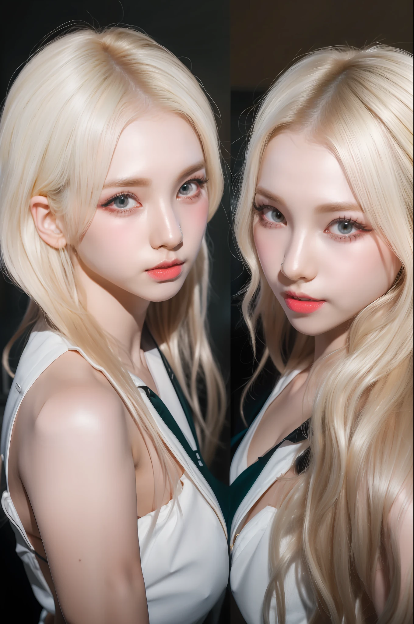 (8k, 4k, best quality, highres, ultra high res:1.1), (masterpiece, realistic, photo-realistic:1.1), 1girl,  face, close-up, twintails, blonde hair, black eyes, red lips,  (looking at viewer:2), absurdly long hair, long eyelashes, eyeshadow,  small face, big eyes,
bare shoulders,
high contrast,