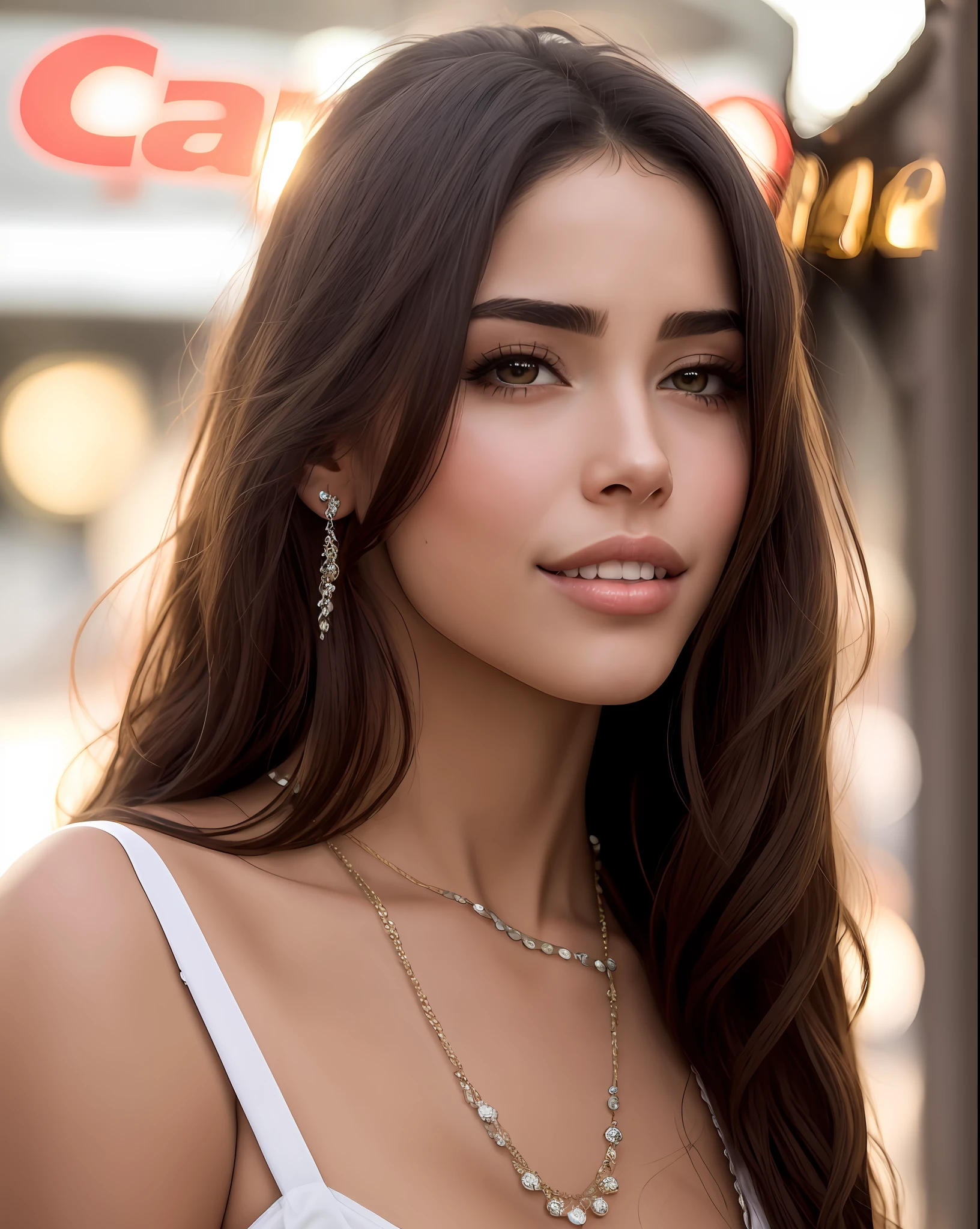 um close up de uma mulher com cabelos longos usando um vestido preto, cerveja madison, Cerveja Soft Devil Queen Madison, :: cerveja madison, Madison Beer Girl Retrato, adriana lima, taken in the early 2020s, olivia culpo, sexy gaze, Sensual expression, lindo rosto latino, sorriso sensual, Modelo deslumbrante, ela tem cerca de 27 anos de idade