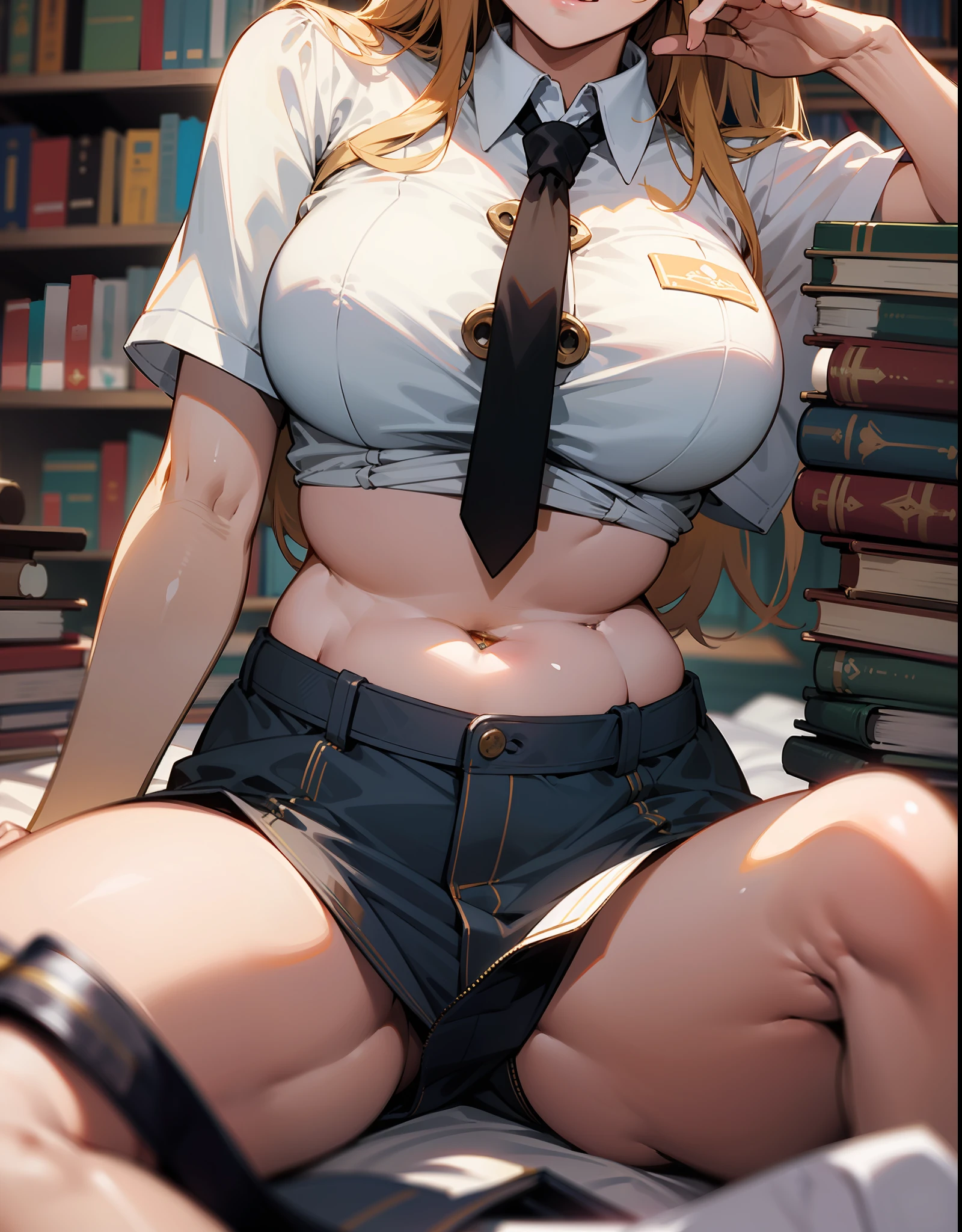 Mulher realista com 30 s, mulher latina adulta de uniforme escolar (skyler lo), cabelos castanhos claro liso (Anissa Kate pov) smooth drained up to the shoulders, olhos castanhos, Himel, olhar sex sedutor, olhos bem contornados, nariz empinado e esnobado, ponta arredondada, rosto linear, paints on the face near the lower lip, rosto lindo, sensual, Fundo, boca entreaberta, seductive and soft lips, shirt escolar aberta, Desabotoada, estourada, Flashing buttonchool tie dropped on chest, no-bra, not wearing a bra, does not wear a bra, Seios enorseios massivos)ltos, a vontade, seios lindos e volum(Oppai) corpo suado, barriga sarada e bem marcada, barriga com piercing, sentada sobre uma pilha de livros, livros grandes, pernas abertas, saia escolar aberta, mostrando a calcinha, calcinha fina apertando a virilha, meias de cano longo, long white cotton socks up to the knee, luz natural entrando pela janela, She's sitting in a stack of books in the library, biblioteca antiga, grandes prateleiras, muitos, muitos livros, tudo muito realista e detalhado, dust particles in the air, quadril largo, MULHER SEXY, coxas grossas e sexsensual e atraente, gr contrast, cores desaturada, Sombras, volume, profundidade, cinematic filter, luz natural entrando pela janela, mulher lasciva, adulto, 4k, UHD, Ultra Detalhado, various poses, vista frontal, corpo inteiro, Bottom view, olhar de baixo,