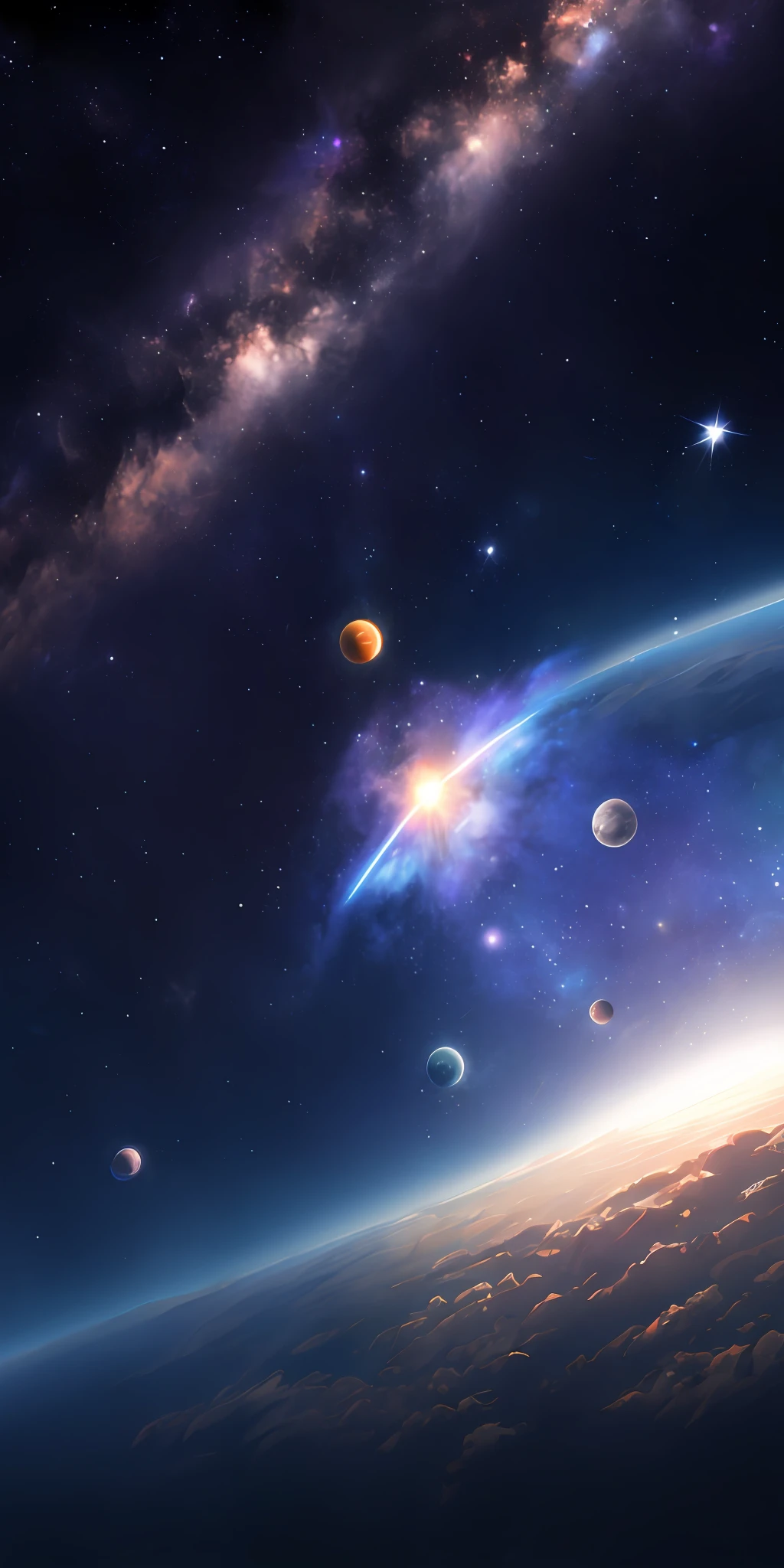masterpiece、top-quality、hightquality、Highly detailed CG Unity 8k wallpapers、depth of fields、HDR、Photorealsitic、ighly detailed、Convoluted、High Details、kosmos、kosmos、intergalactic、stele、planetes、astronault、kosmos、Um ser celestial、nebulas、black hole、solar system、cosmic ray、supernova、Deep space、Um ser celestial、Anime – Stars and Planets、Beautiful sky style scene in space sky。by makoto shinkai, anime art wallpaper 4k, anime art wallpaper 4k, Anime art wallpaper 8k, anime wallpaper 4k, anime wallpaper 4k, 4K Anime Wallpapers, Anime Sky, amazing wallpapers, anime backgrounds, heaven planet in background, anime background art