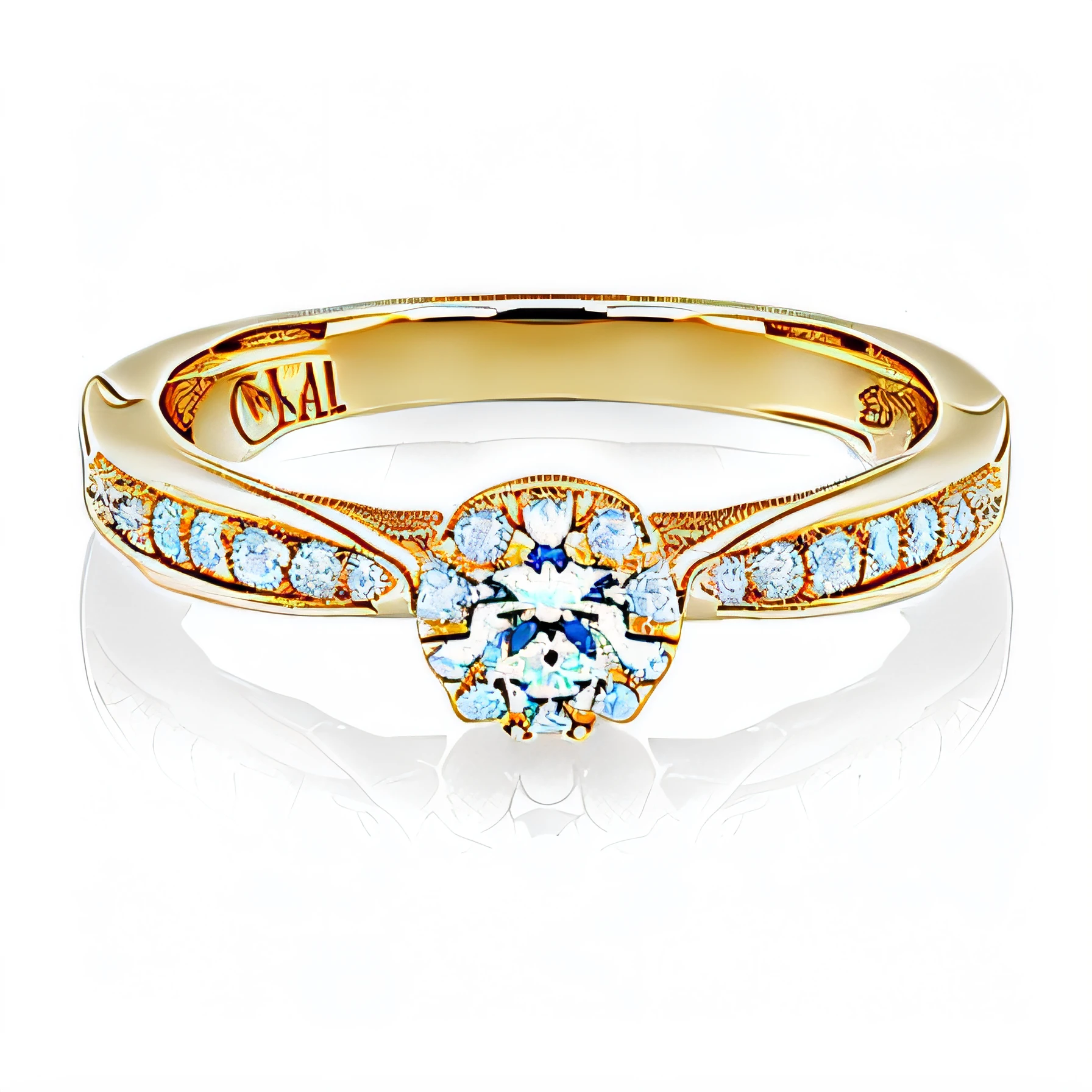 um close up de um anel de ouro com um centro de diamante, majestosa obra-prima, magic ring with a diamond, Centered thin-ring iris, master part, halo de ornamento intrincado, ouro dourado e diamantes, obra-prima detalhes finos, Elden Estilo Anel, deslumbrante, ouro nobre, obra-prima obra de arte, obra-prima', Elden Ring inspirado, cintilante, ornamentado com diamantes brancos --auto