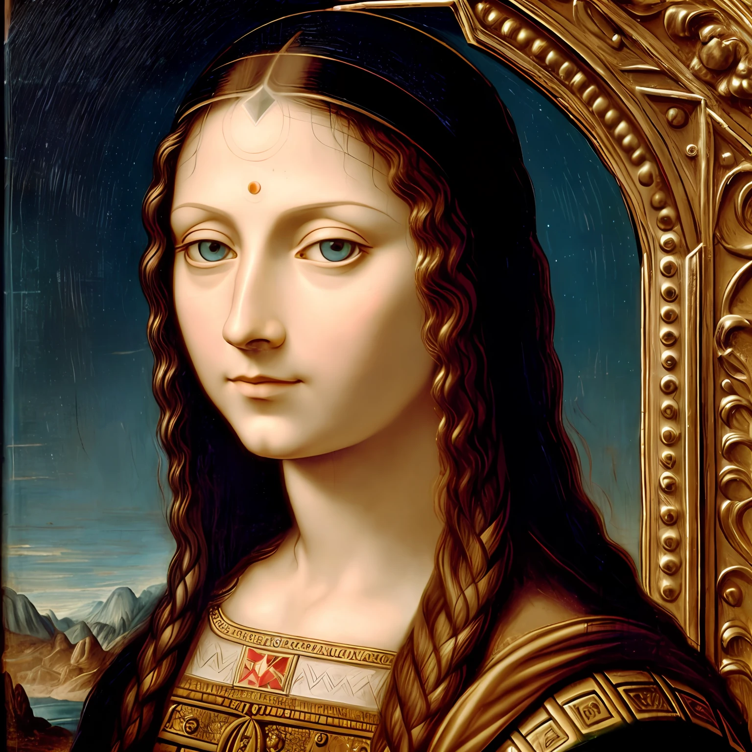 Foto RAW, Caro, foto de tiro largo de 21 y.o, La Gioconda em 2030, by Da Vinci, (pele altamente detalhada:1.2), 8k UHD, DSLR, soft lighting, alta qualidade, filmic grain, Fujifilm XT3, hyper-realistic, distopia, colorido, --auto