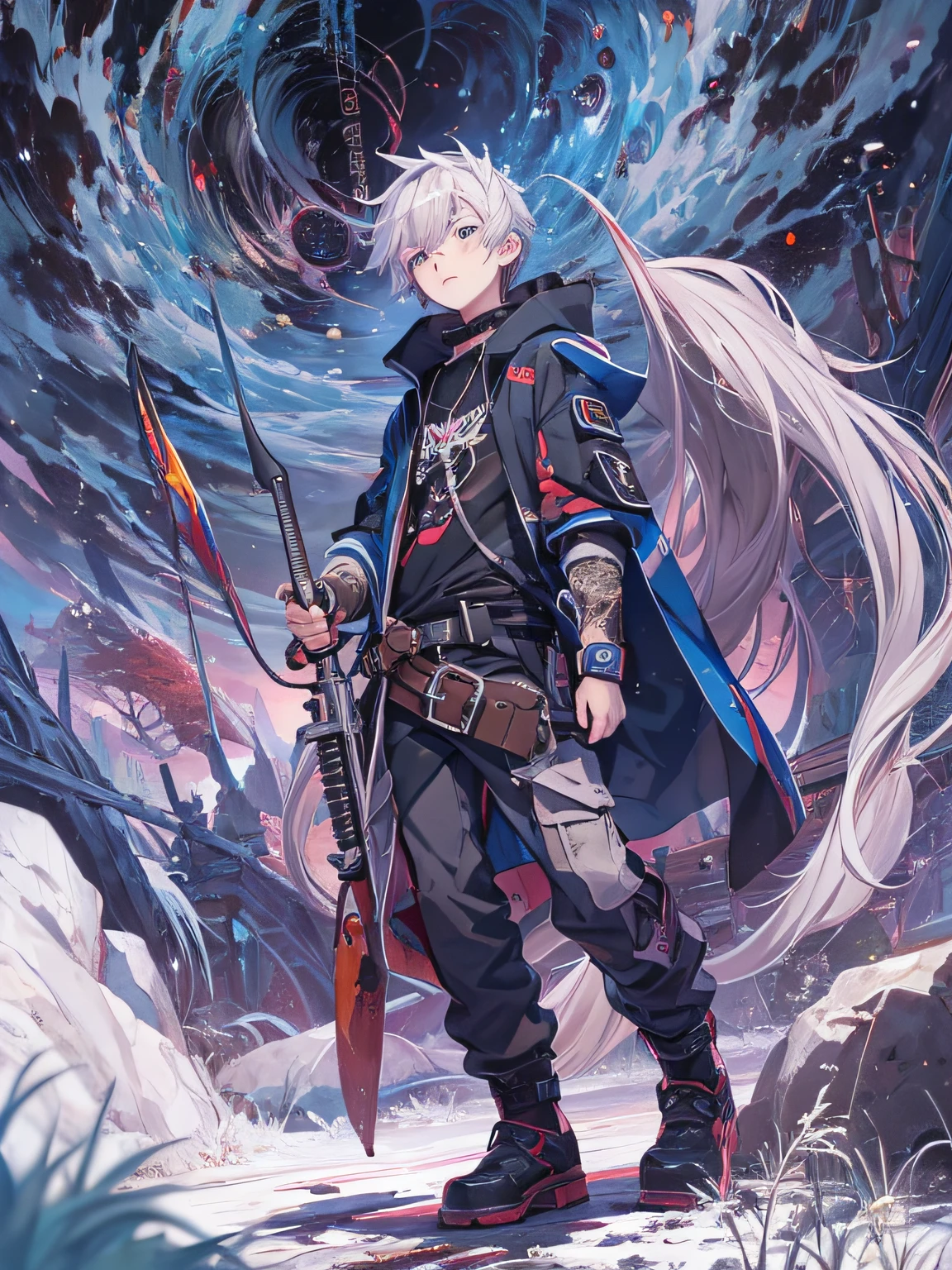 A painting of a teenage boy，Full-time hunter Killu，Killu，Silver-haired Shota boy，13 years old body，blue color eyes，Anime comic style，（tmasterpiece，best qualtiy），vividness，Sleep in bed，The is very detailed，O cabelo multicolorido，concept-art --auto