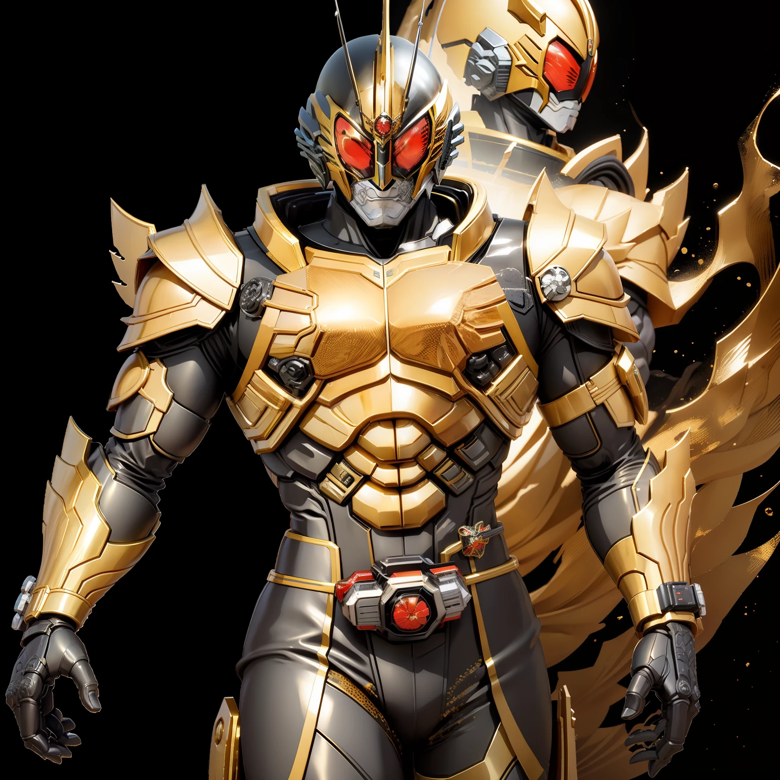 black kamen rider with golden ornaments
