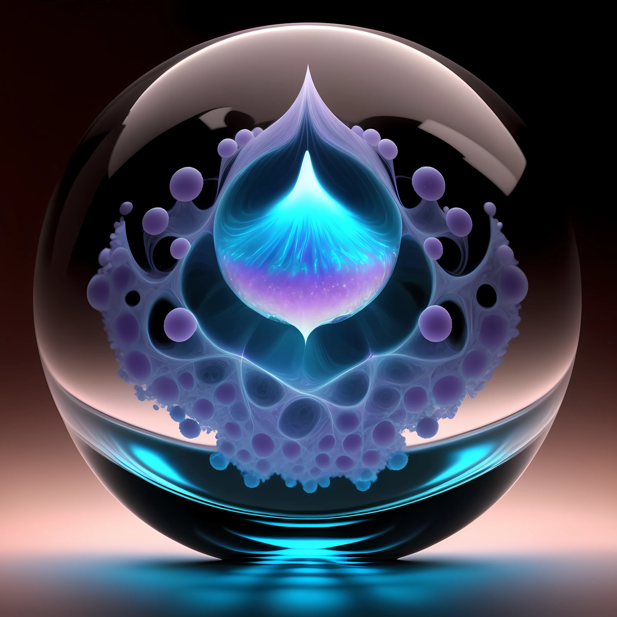 um close up de uma bola de vidro com um design  roxo e vermelho em brasa chamuscado labareda, cymatics, vidro fractal, esfera de vidro, bola de vidro, bola de cristal, dentro da esfera de vidro, translucent sphere, cristal fractal, ray tracing. cristal fractal, arte renderizada, Imagens DMT. octan render, Described as a 3D rendering, rendered illustration, 3 d fluid simulation render, mandelblub fractal