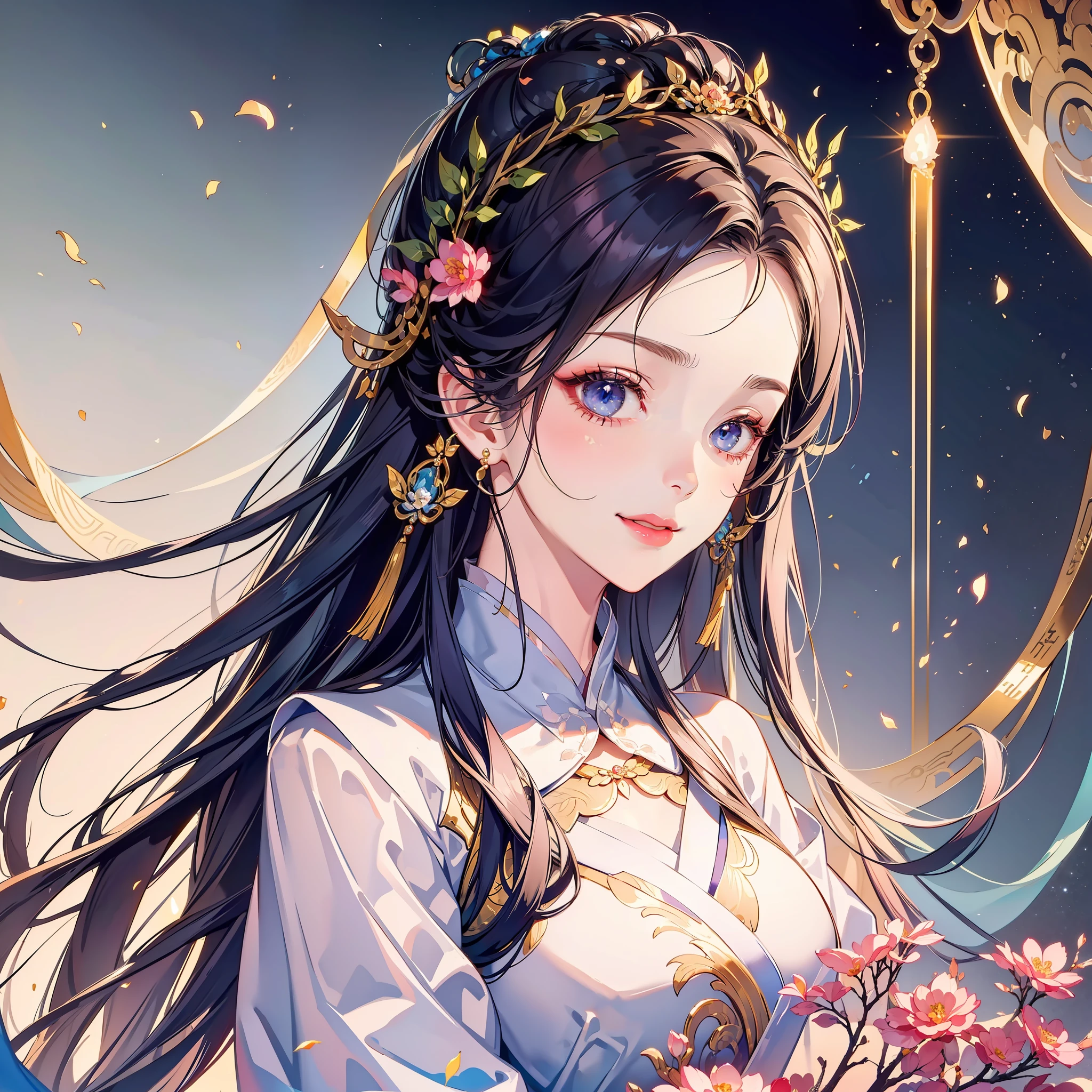 Excellent image quality,Ultra-clear image quality,Big red Hanfu wedding dress,Candles flicker,Pearl hair crown,Tassel earrings,Smiling like a flower