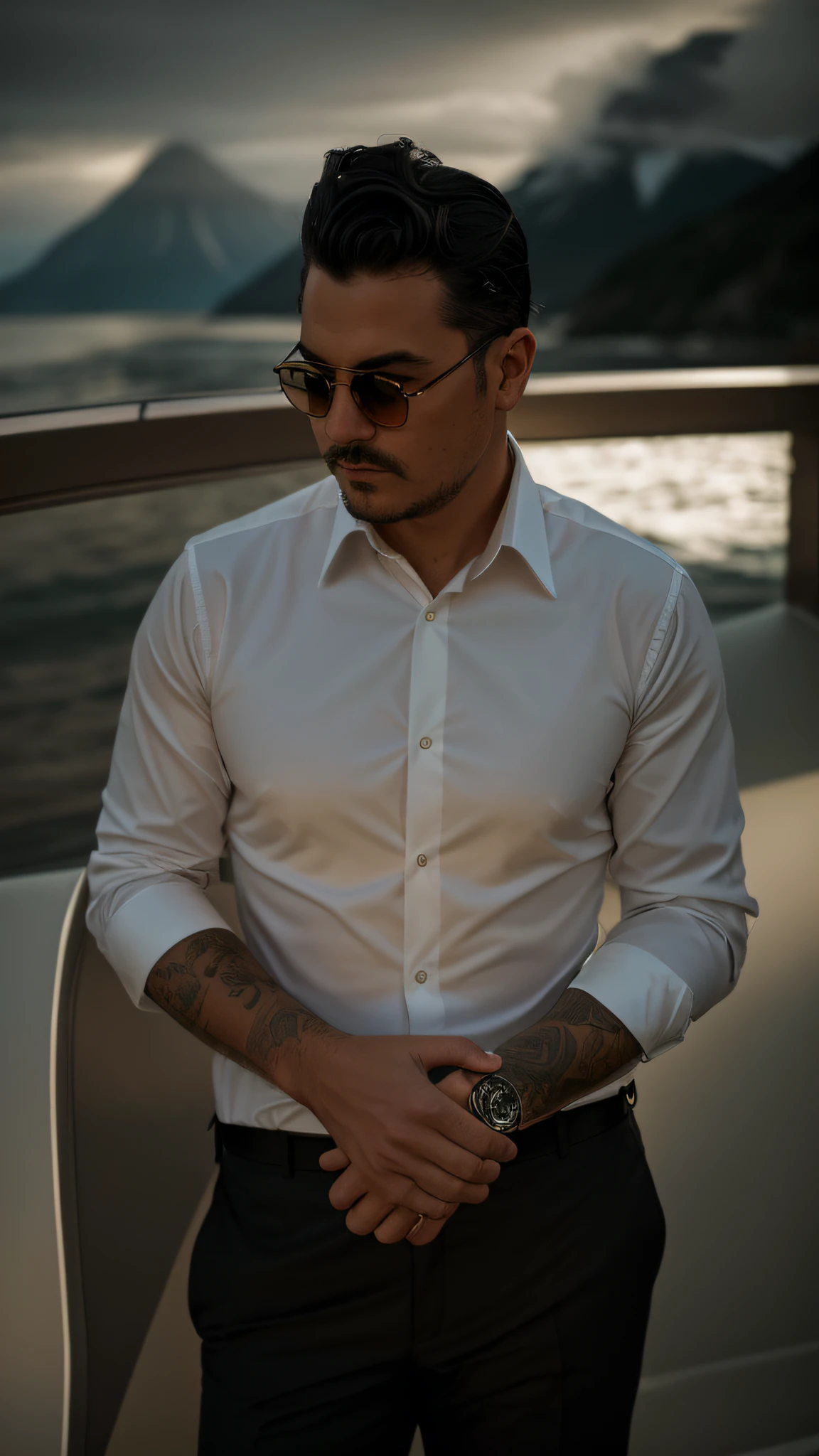 A well-dressed gentleman with a suit and hat, exuding an aura of mystery and elegance, standing confidently in front of a dark and atmospheric backdrop, reminiscent of the iconic style of the Peaky Blinders, Eye-Level Shot: Sony Alpha a7 III camera with a Sony FE 24-105mm f/4 G OSS lens, Natural Light