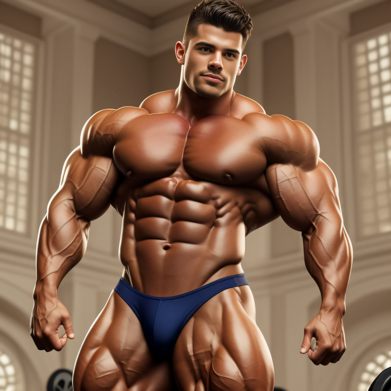 18 year old super buff and cool frat bro (resembling David Charvet), boy bodybuilder, steroid physique, confidently flaunts his (bodybuilding-inspired attire :1.4) with charm and style he soaks up the sun at a tudor revival fraternity house, upper body, on steroids, boy bodybuilder, IFBB physique, (very tan:0.8+bronzed skin) , digital art inspired by Randy Vargas, zbrush central contest winner, flawless anatomy, (simple, one color seemless posing thong, with no waistband:1.2), real light reflections, perfect contrast of highlight and shadow to display his physique, hyperrealism